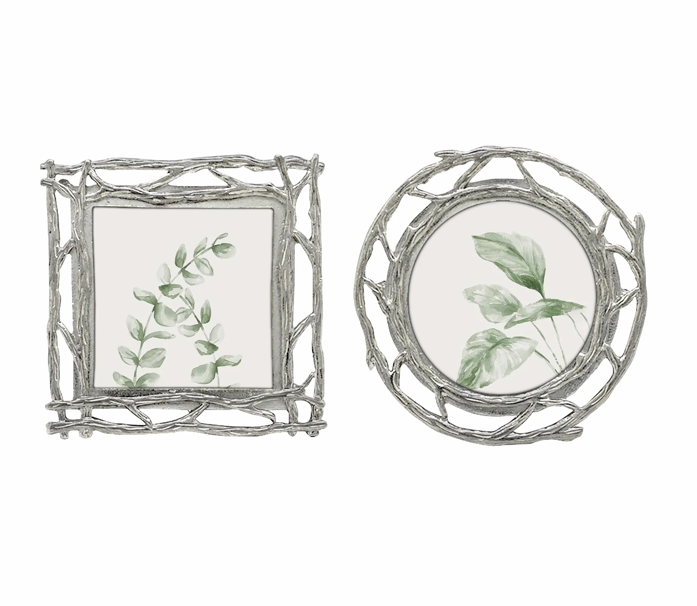Zestaw mini ramek z gałęzią drzewa, 2 sztuki, 5 x 5 cm, do ekspozycji na blat, idealne do dekoracji domu, na ślub, ukończenie szkoły lub zdjęcia z kamieni milowych (srebrne)