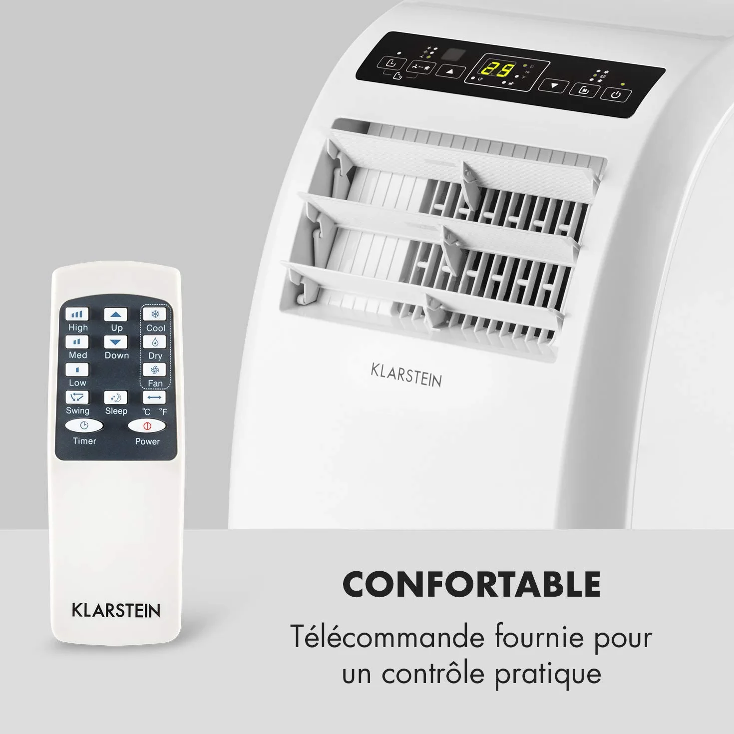 Klarstein Metrobreeze Rom mobilny klimatyzator - osuszacz, 10.000 BTU, 3 tryby, timer, pilot, biały