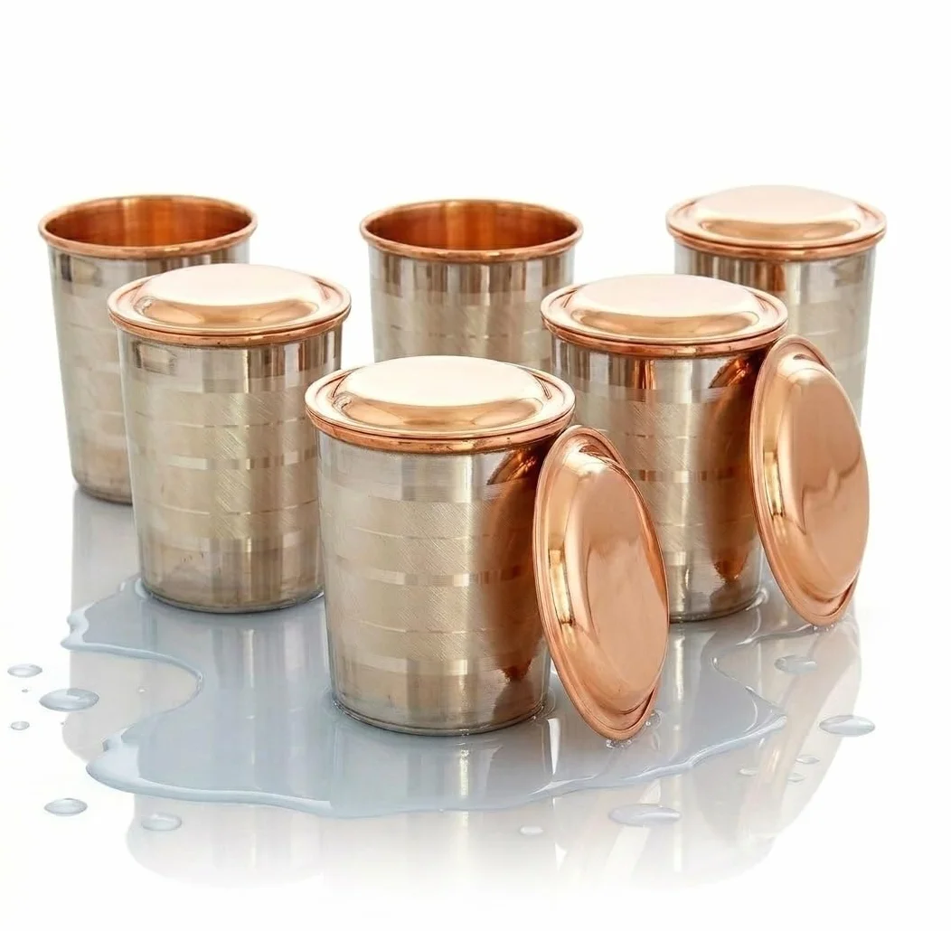BRACOP® Miedziany kubek karafka na wodę szklanki do wody pitnej z pokrywką butelka do picia kubek Moscow Mule kubek na wodę zestaw szt. naczynia do picia czysta miedź naczynia do serwowania zestaw do