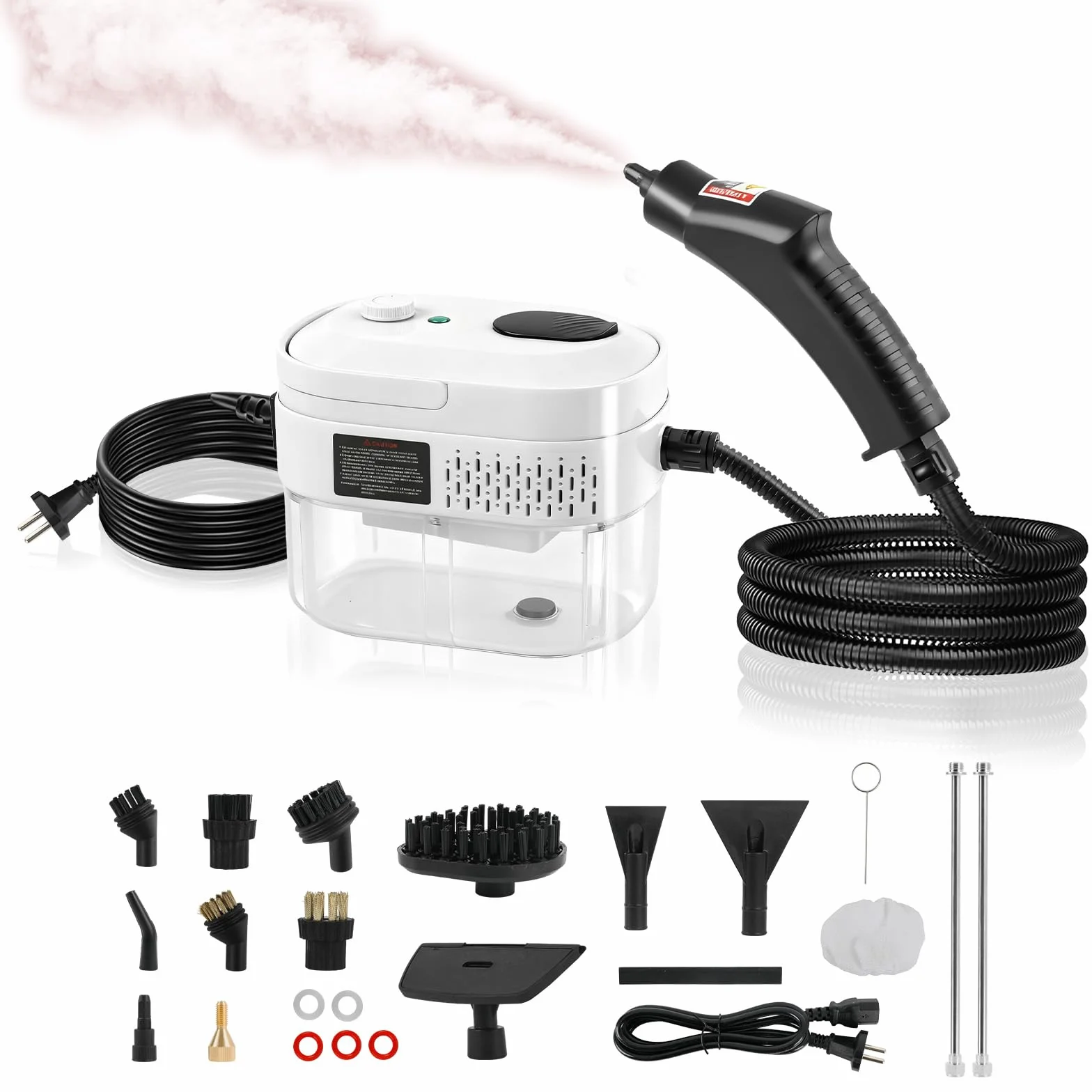 Myjka parowa, 2500 W, ręczna myjka parowa, 1400 ml, przenośna myjka parowa z 4 głowicami szczotki, 3 regulowane prędkości do podłogi, kuchni, okien, łazienki, samochodu