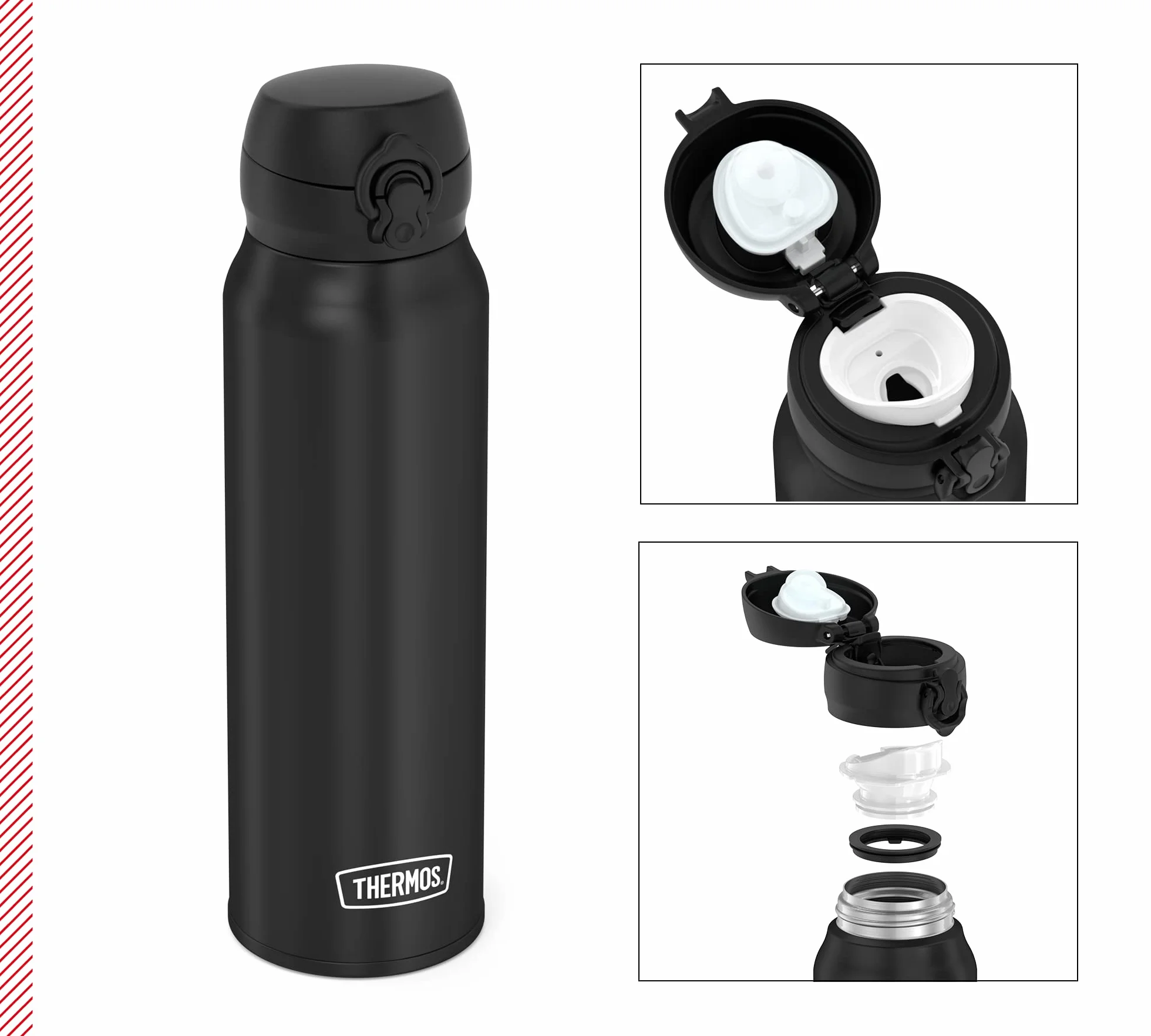 THERMOS ULTRALIGHT BOTTLE 0,75 l, Charcoal Black, termoizolacyjna butelka ze stali nierdzewnej z pokrywką Safe Flow Lid, 10 h gorąca/20 h zimna, nadaje się do mycia w zmywarce, nie zawiera BPA