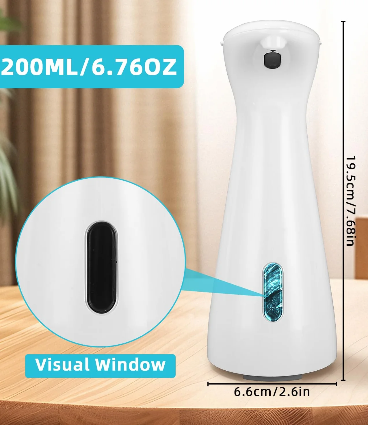 Automatyczny Dozownik Mydła, dozownik mydła w płynie 200 ml z czujnikiem podczerwieni, wodoodporny bezdotykowy dozownik mydła IPX6, odpowiedni do kuchni, łazienki, szkoły, hotelu