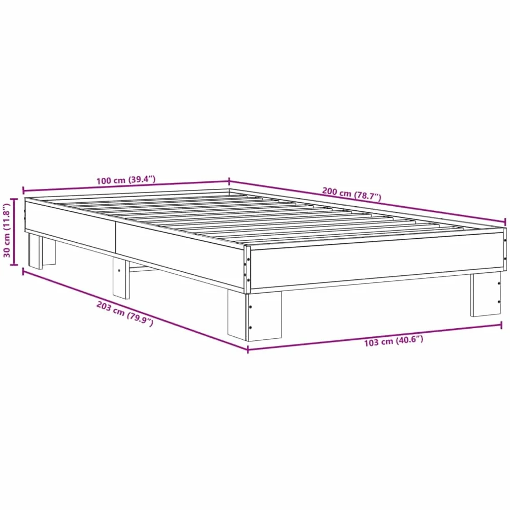 Rama łóżka rodzinnego łóżko podwójne łóżko sypialnia meble rama łóżka dąb wędzony 100 x 200 cm materiał drewnopochodny i metal