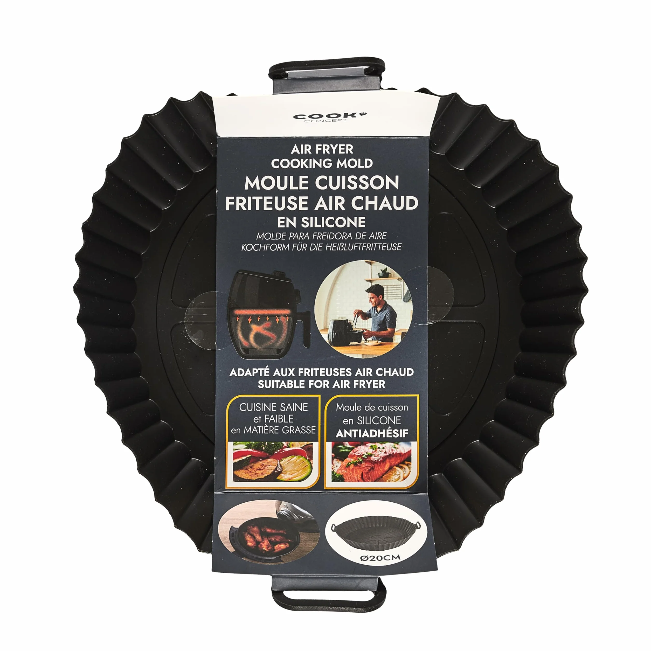 COOK CONCEPT, KC0008, Okrągła, nieprzywierająca silikonowa forma do pieczenia do frytkownicy, idealna do zdrowego i łatwego gotowania, rozmiar 20 cm, kolor szary