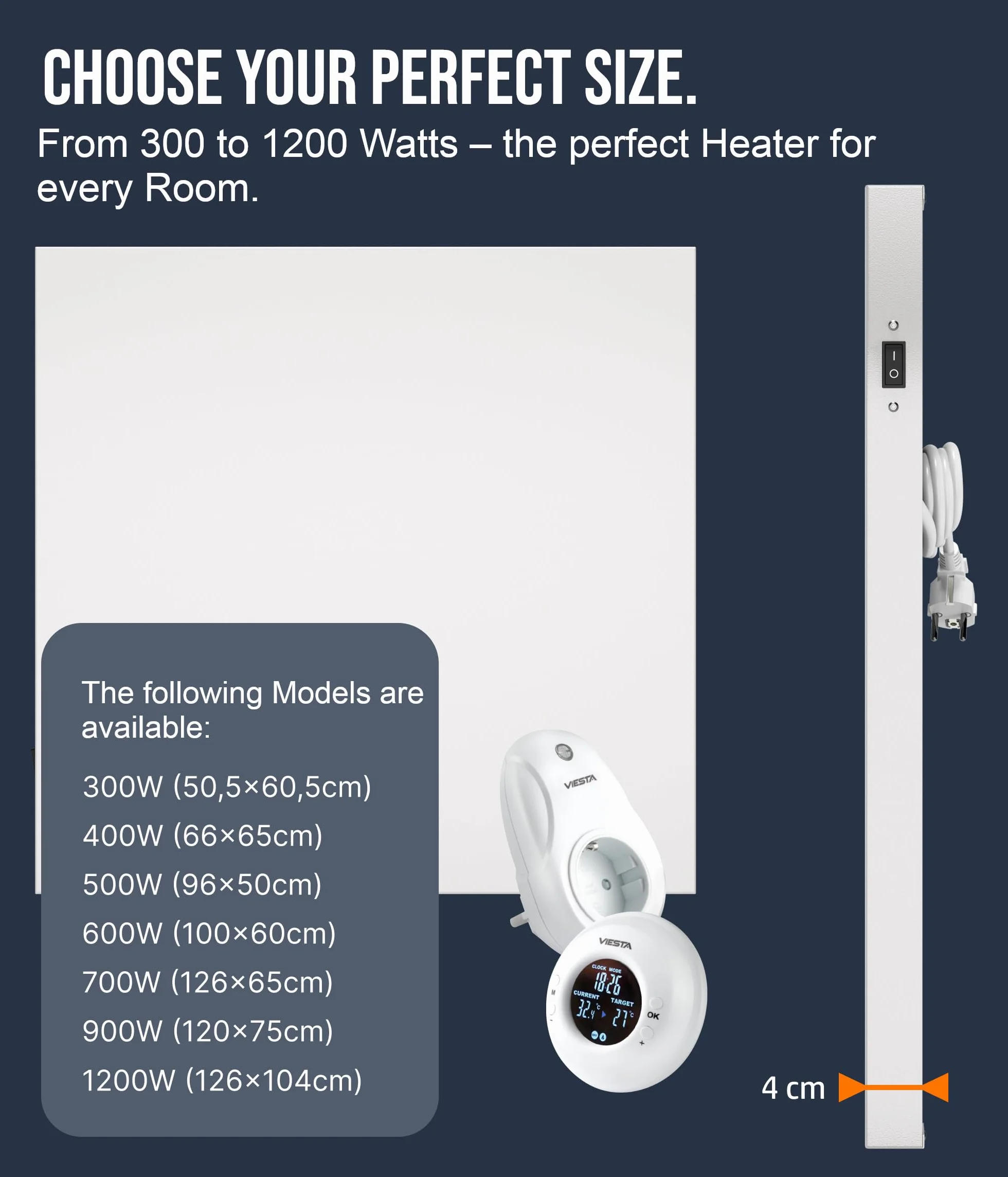 UMBRELLA® Ogrzewanie ścienne na podczerwień z termostatem, pilot zdalnego sterowania + sterowanie WiFi, grzejnik na podczerwień, montaż na ścianie, z włókna węglowego, panel na podczerwień, sterowanie