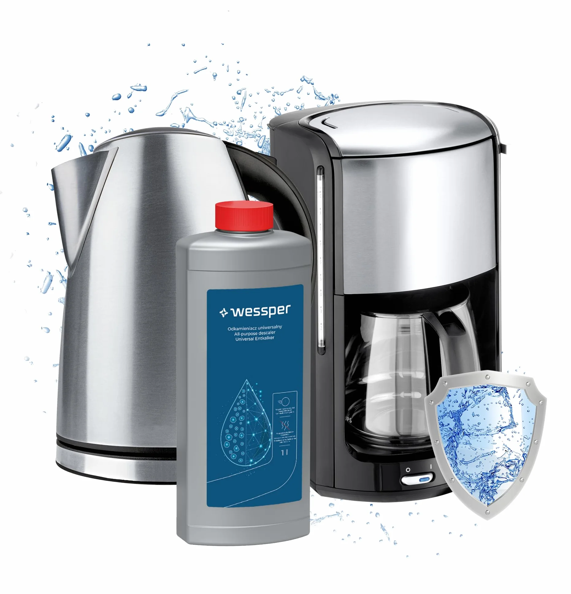 Wessper 1000 ml odkamieniacz do ekspresu do kawy, czajnika i żelazka - odkamieniacz i czyszczący kamień wapniowy, kompatybilny z maszynami Tassimo Bosch Senseo Nespresso Dolce Gusto Philips