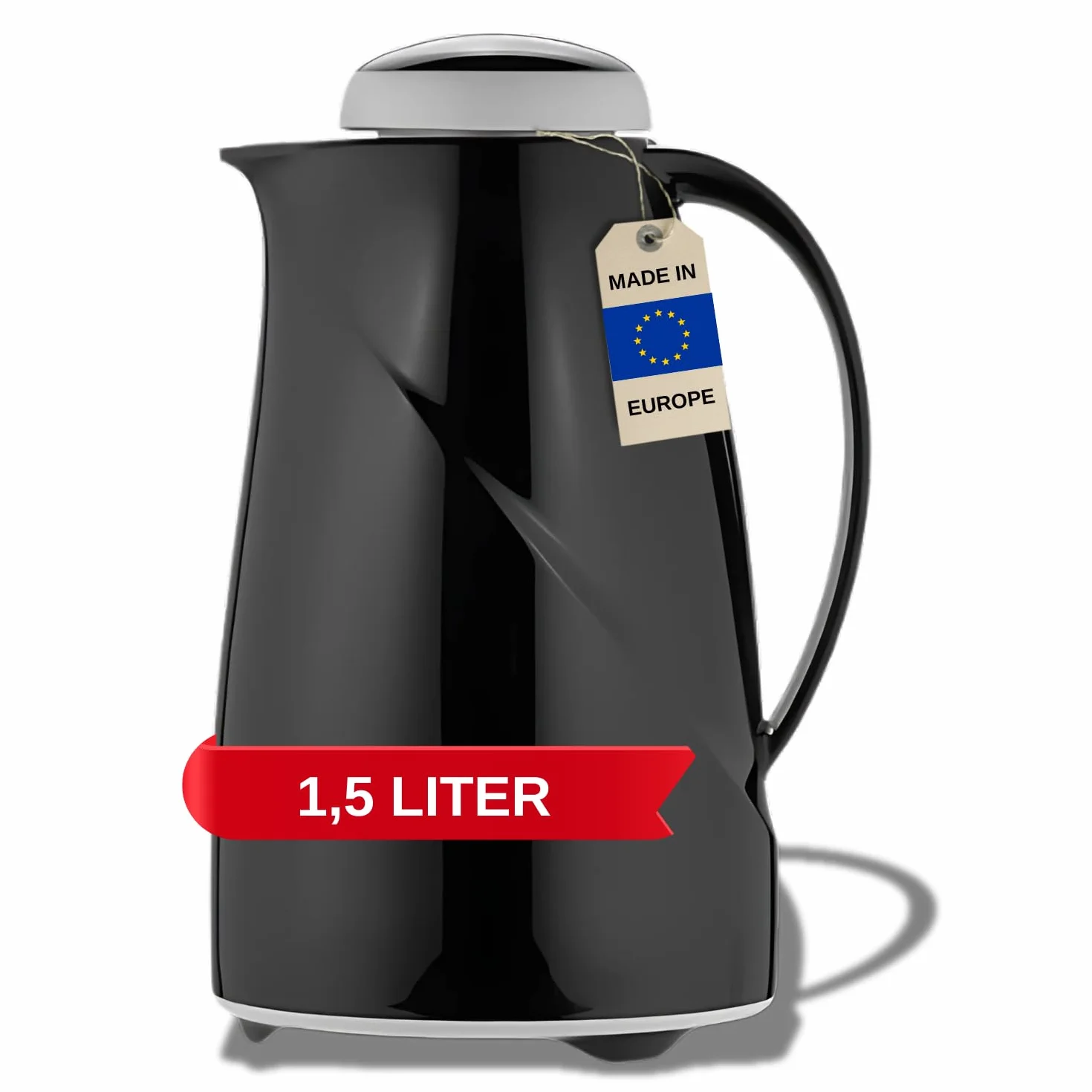 Helios Wave Thermos Flask Black 1,5 l – 6 h Hot – Keeps Drinks Hot & Cold Dishwasher Safe – lekka, wytrzymała plastikowa kurtka – idealna do kawy i herbaty