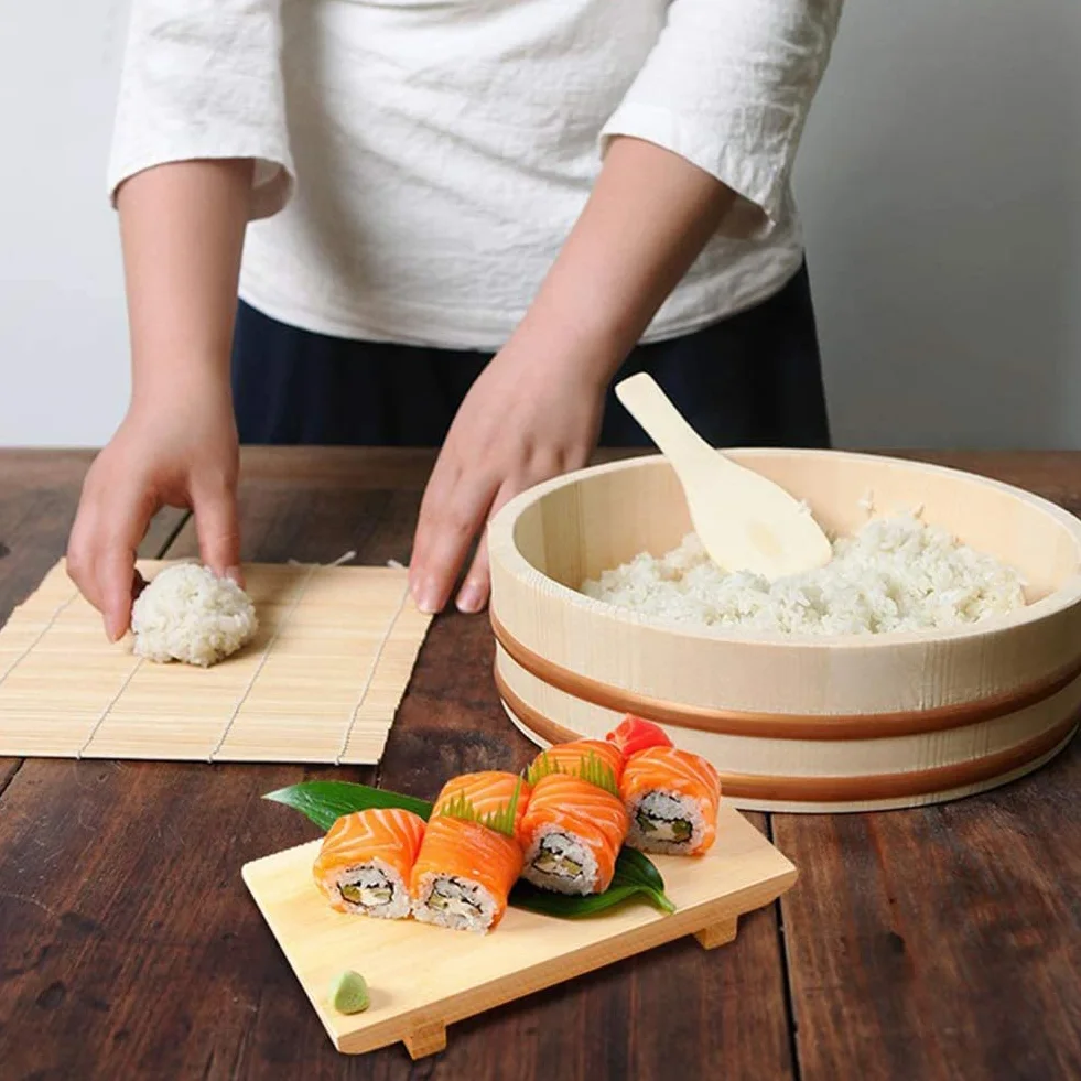 Adima Japońska drewniana miska do sushi ryżu Hangiri Sushi Oke miska do mieszania ryżu do restauracji sushi Oke biała sosna dom kuchnia beczka na ryż (12 rozmiarów), 36 x 9 cm