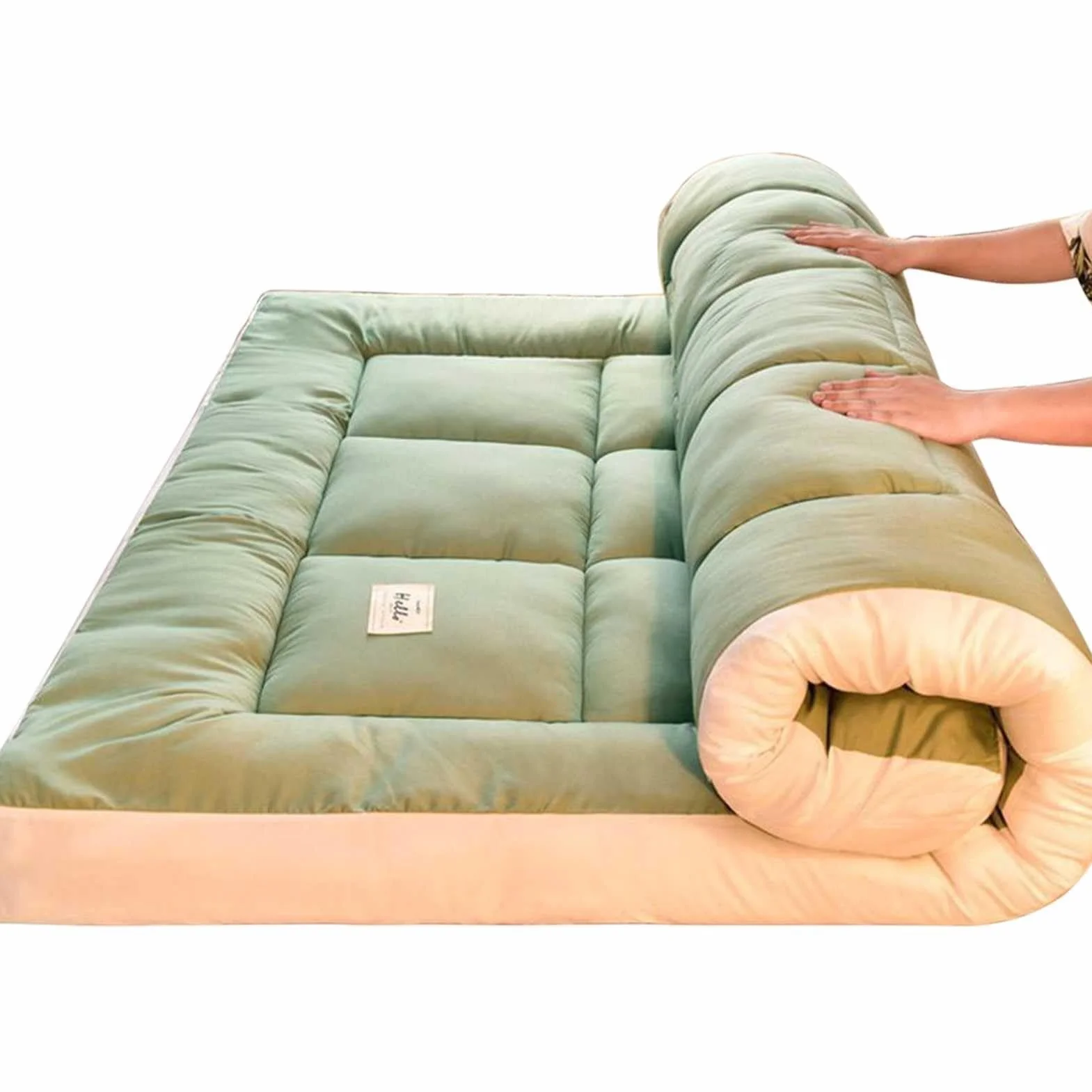 Skin Friendly 3" Extra Thick Japanese Futon Mattress, Foldable Tatami Pad Mattress for Adults Guest Mattress (Color : Green, Size : Queen)