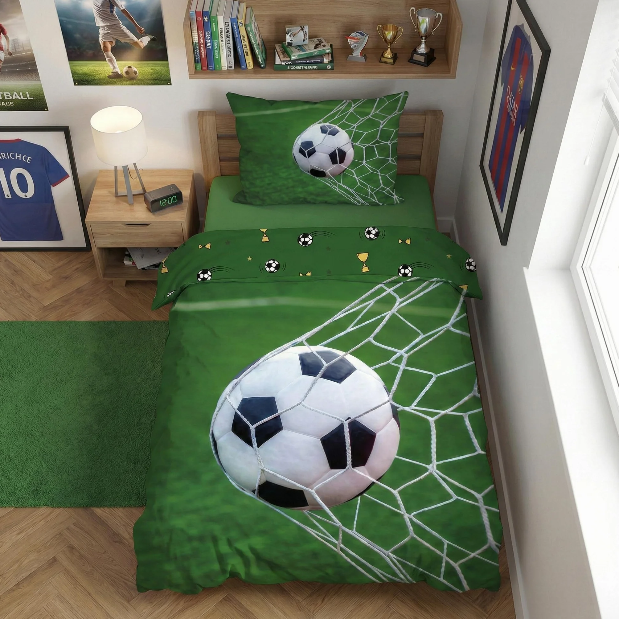 Komplet pościeli piłkarskiej Full Sloun 140x200 cm bawełna dwustronny wzór balonu i stadionu