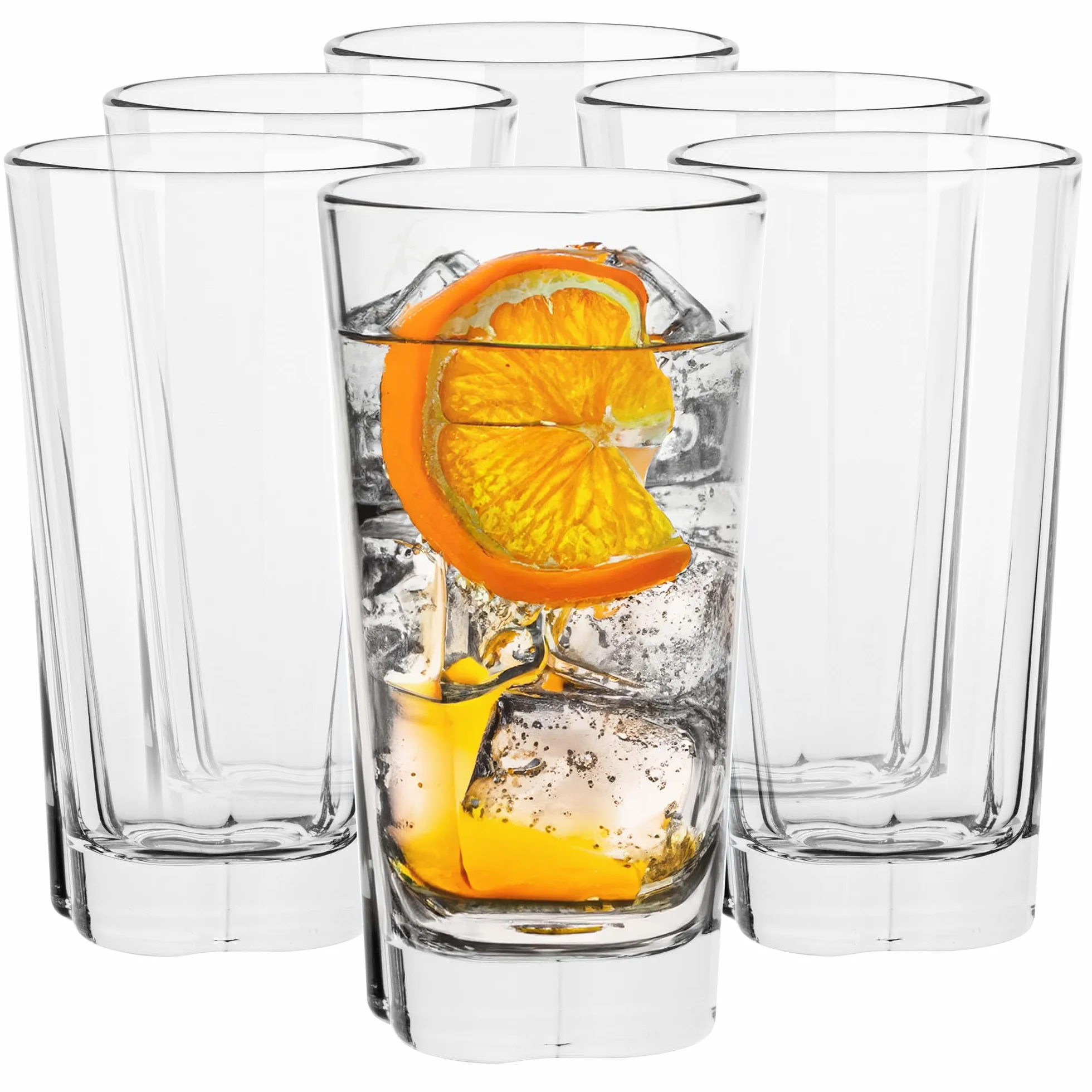 TREND FOR HOME Szklanki Wysokie Szklanki Long Drink Uniwersalne do Drinków Napojów Wody Szkło Przeźroczyste, Komplet Szklanek do Long Drinków, Kolekcja Elin, 300 ML, 6 Sztuk