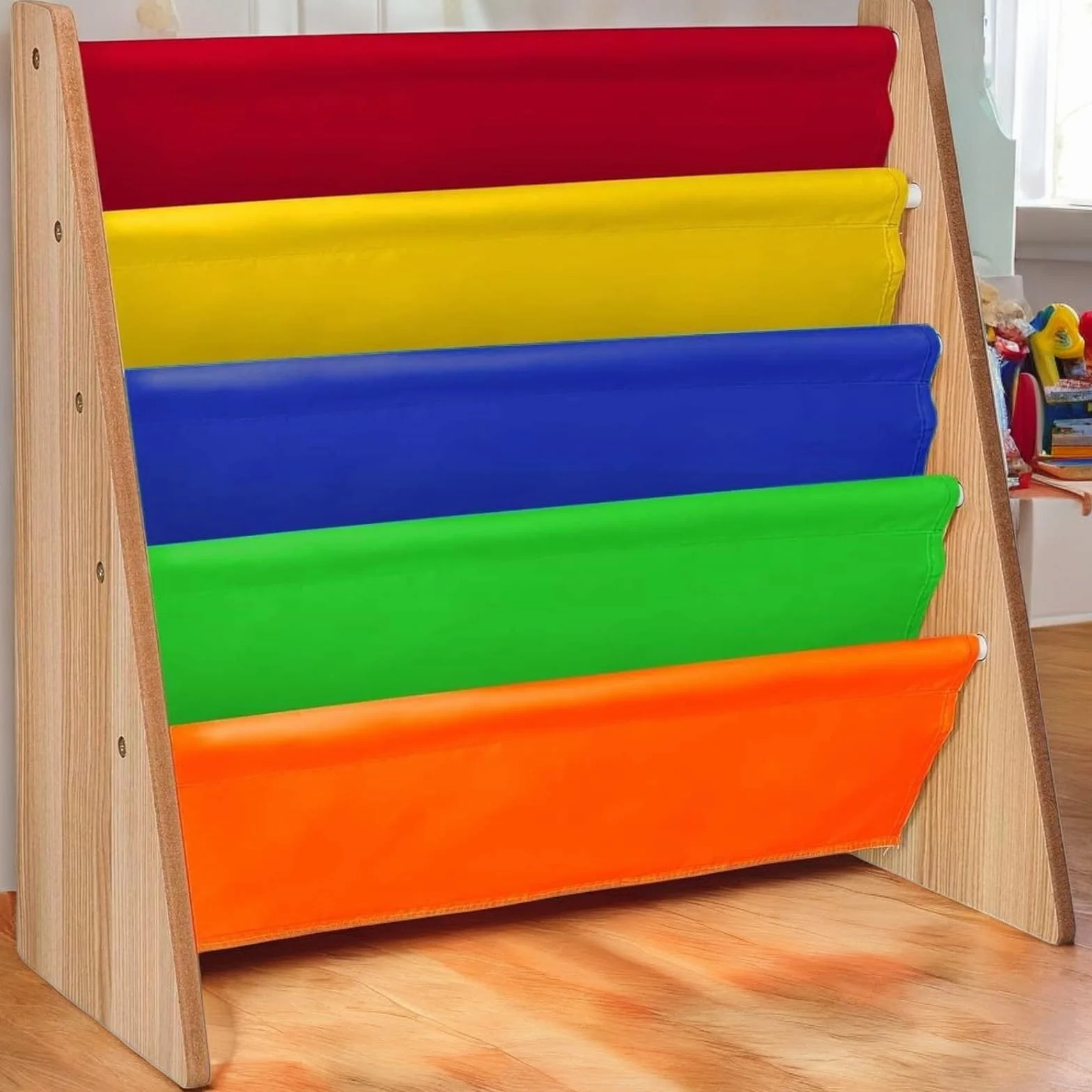 4-poziomowy regał dla dzieci z kolorowej tkaniny z łatwym dostępem do książek dla dzieci, biblioteka dla dzieci, kolor tęczy, idealny do przechowywania w sypialni