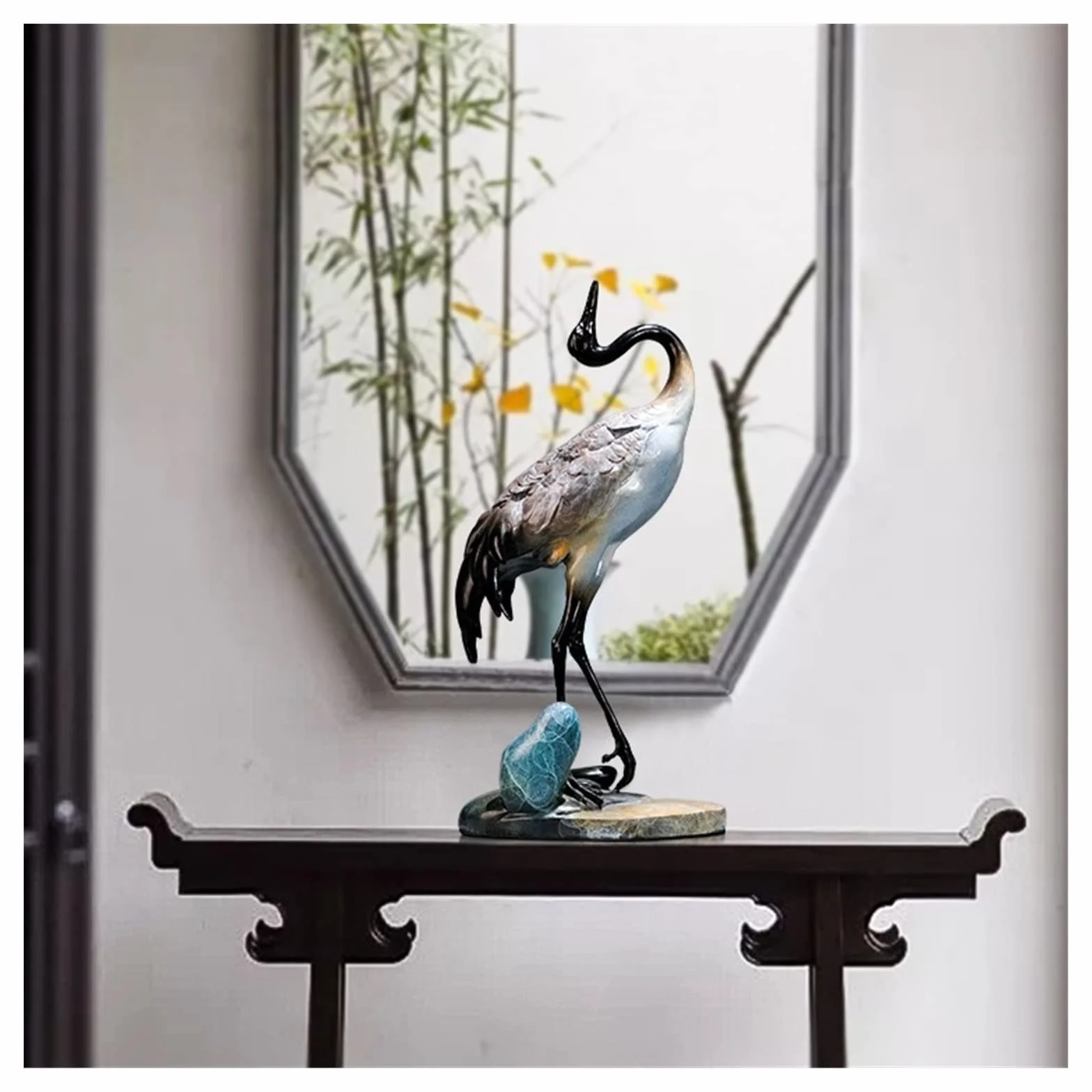Dekoracje na biurko Mosiężny dźwig przedpokoju Ornament dekoracje domu chińskie rzemiosło Tabletop Home Art Sculpture Akcesoria do biurka domowego