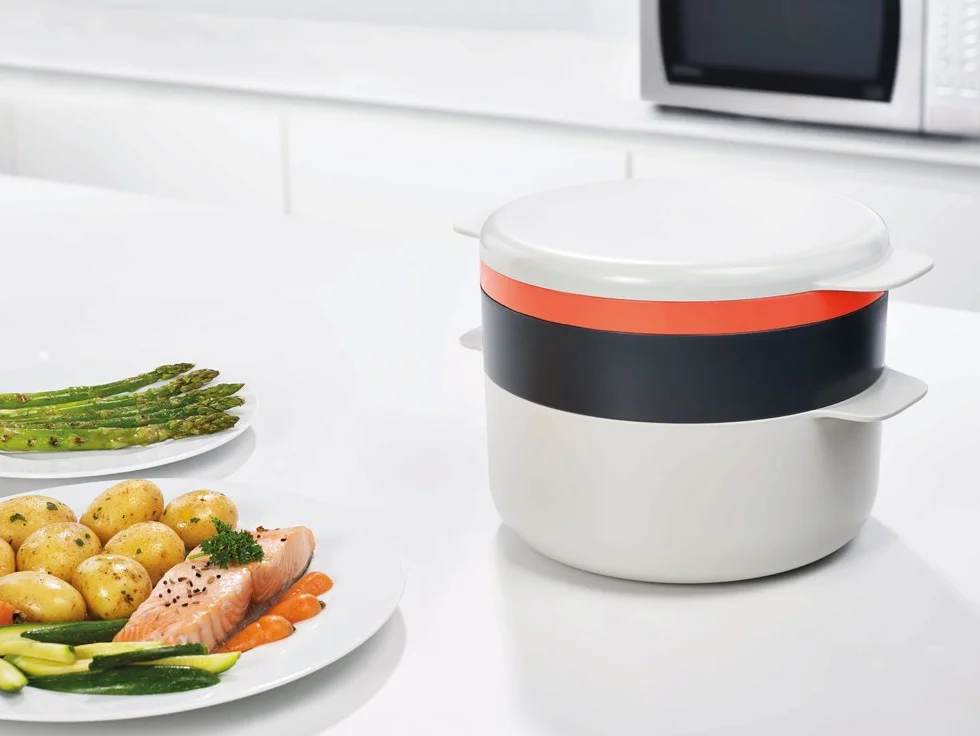 Joseph Joseph M-Cuisine 4-częściowy zestaw kuchenek mikrofalowych do układania w stos - kamień/pomarańczowy