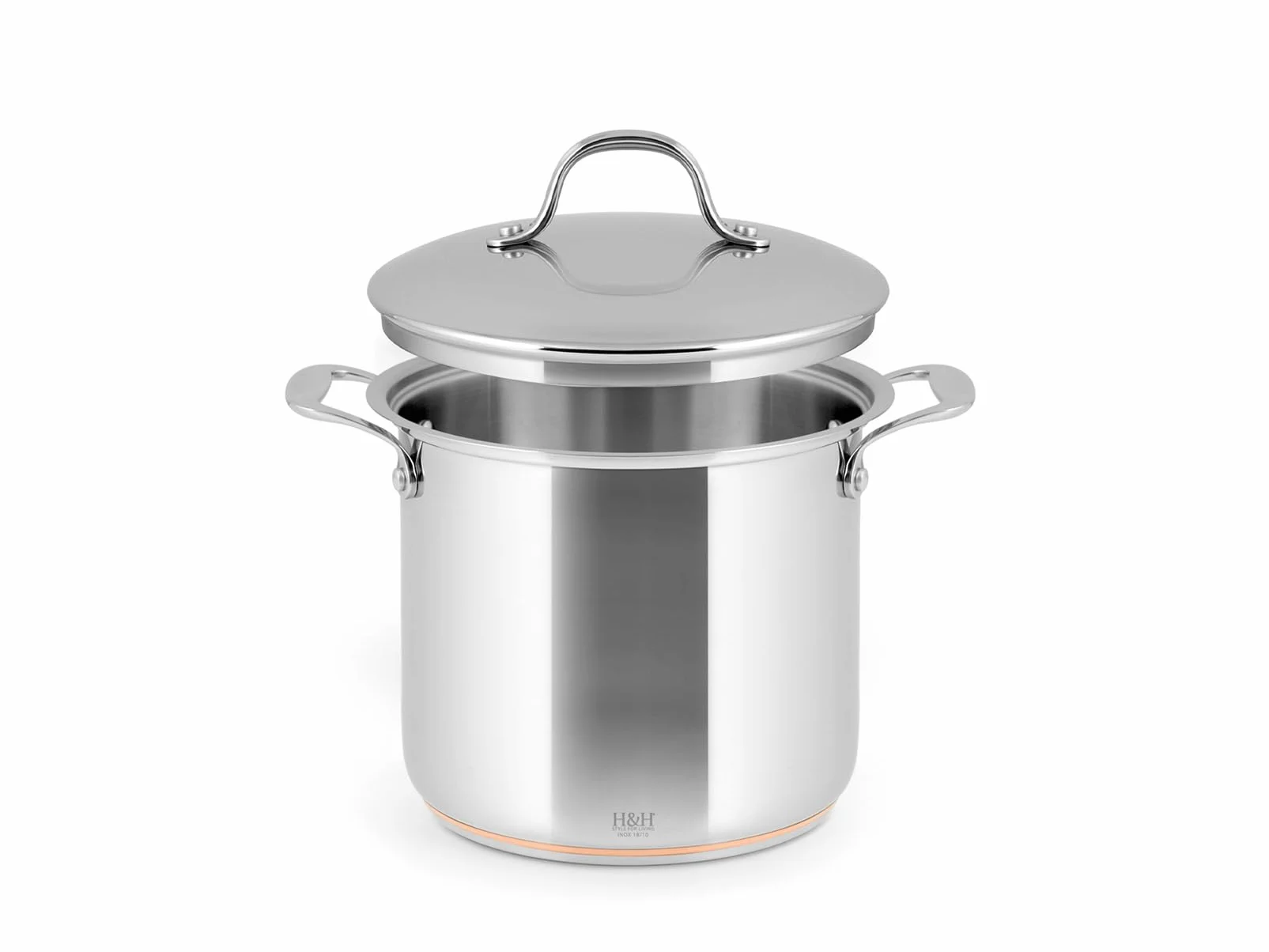 H&H Garnek ze stali nierdzewnej i miedziany, 2 uchwyty, 18 cm, z pokrywką
