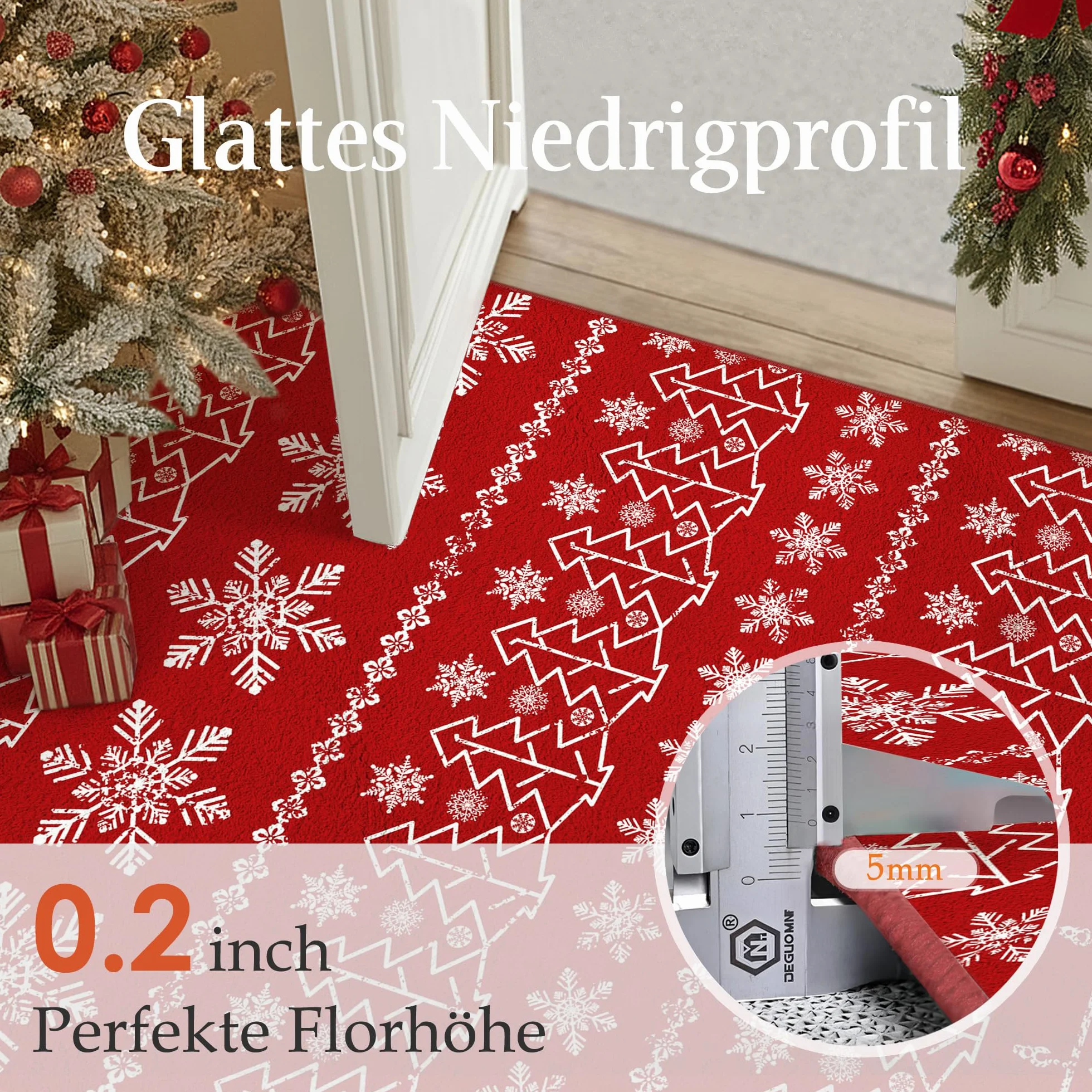 PureCozy świąteczny Dywan do Salonu 200x300cm Czerwony Sypialni Antypoślizgowy Zmywalne świąteczna Dekoracyjna Choinką Renifer śnieżny Jadalni Pokoju Dywany