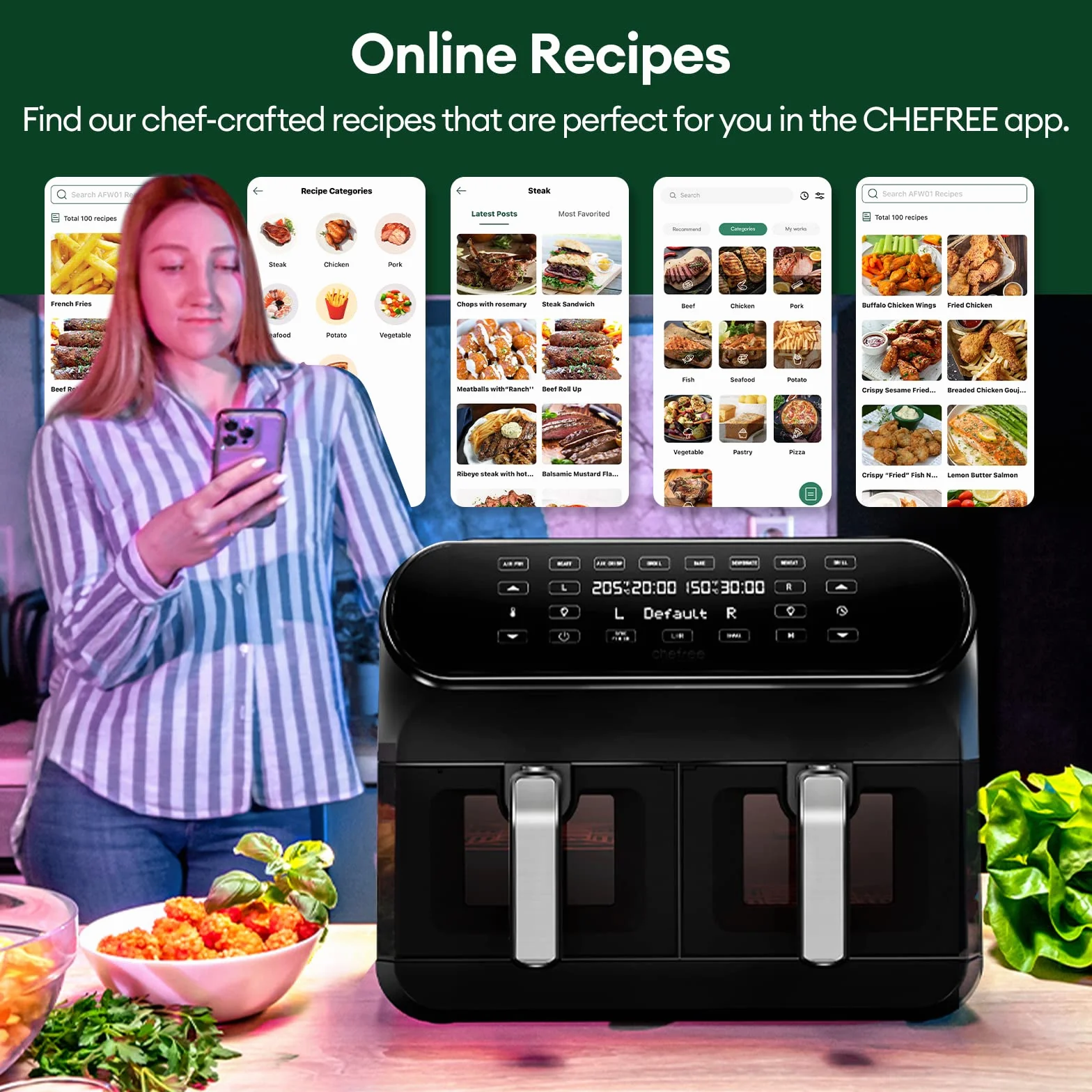 Chefree Air Fryer Frytkownica, Czarny, 8L