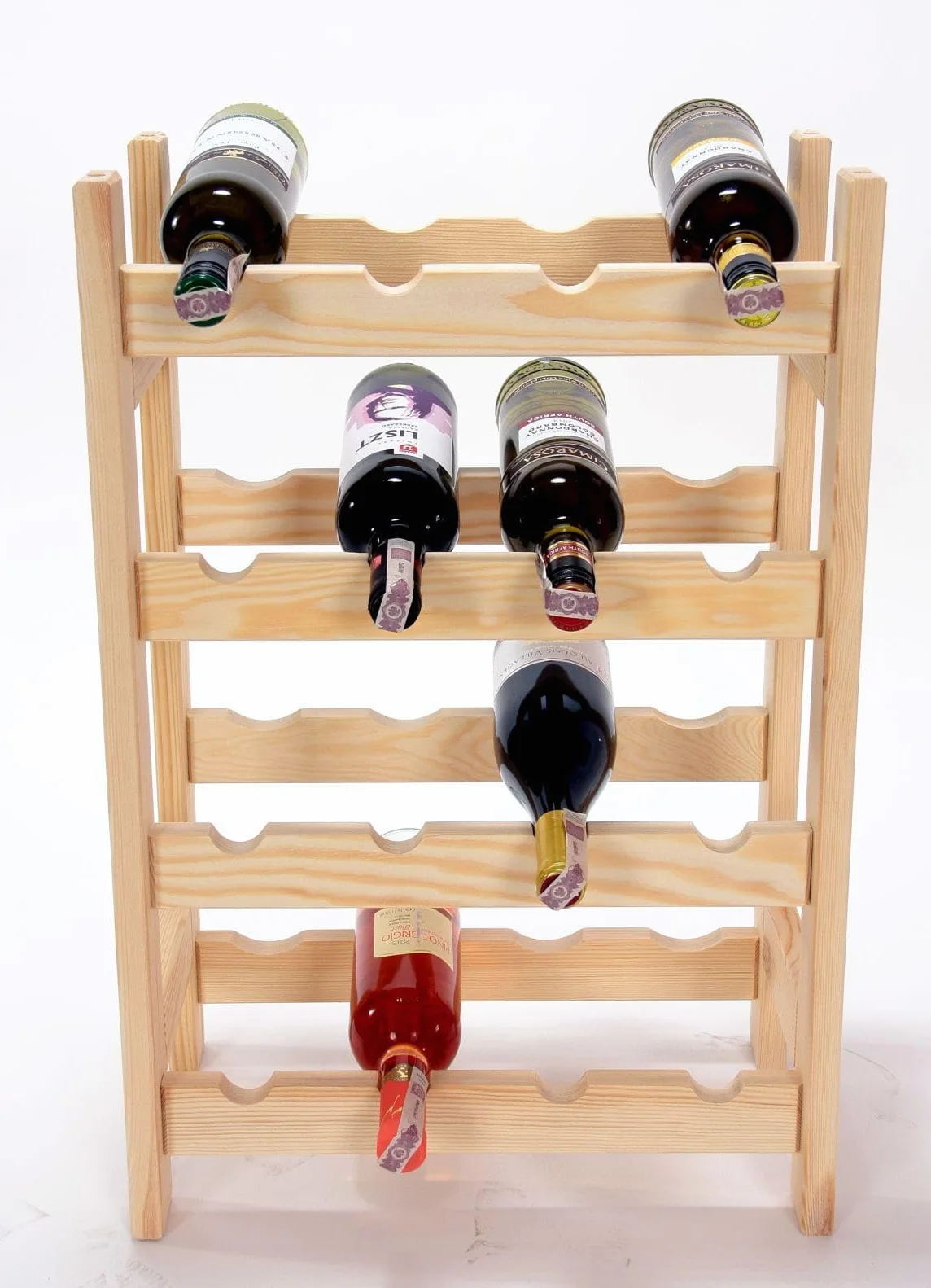 Drewniany regał na wino, stojak na butelki do 42 butelek, lite drewno sosnowe (do 16 butelek: 60 x 44 x 25 cm)