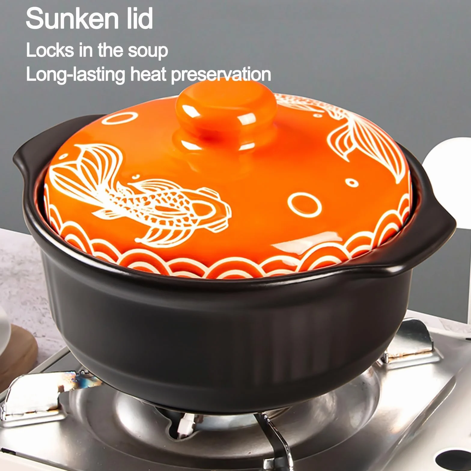 Nieprzywierający Gliniany Garnek Do Kuchenek Gazowych Ceramiczny Garnek Z Pokrywką Podwójne Uchwyty Garnek Gliniany Do Bibimbap Zupa Ryż Gulasz(Blue,3.4L)