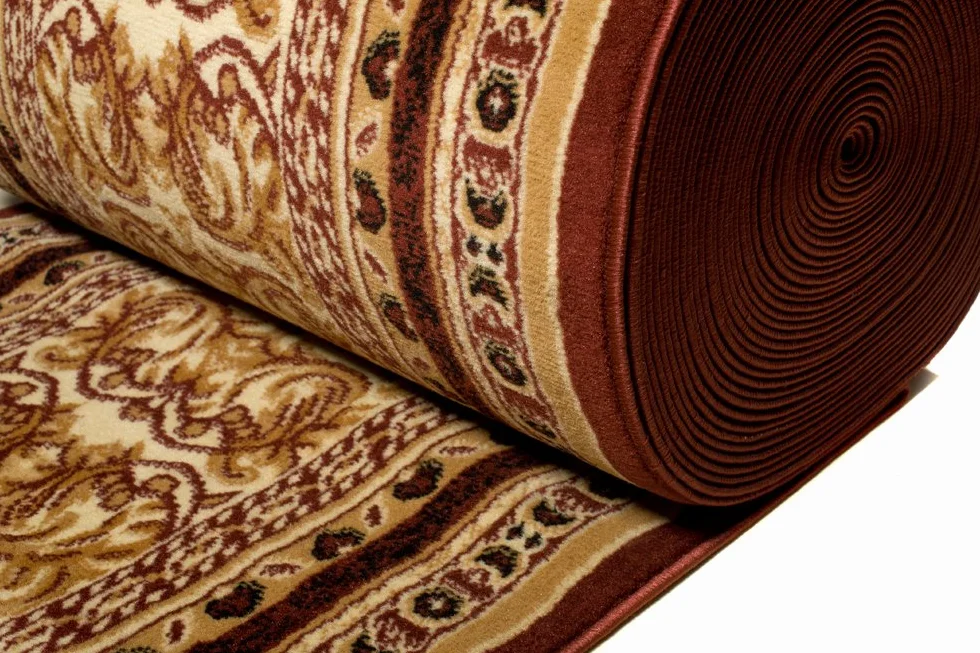 TAPISO Atlas chodnik na metry, krótkie runo, do kuchni, salonu, klasyczny, kwiatowy, paski, brązowy, beżowy, Ökotex 120 x 450 cm