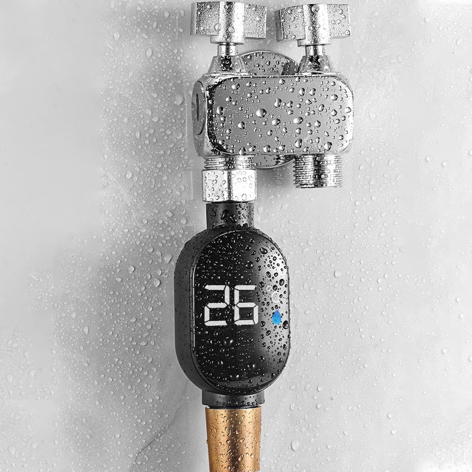 Shower Temperature Gauge, Led Water Thermometer, Instant-Read Digital Display, Waterproof Modern Design, Hotel Bathroom Kitchen Use, 0–99? 1/2 Inch Connector, Silver, 1 Piece