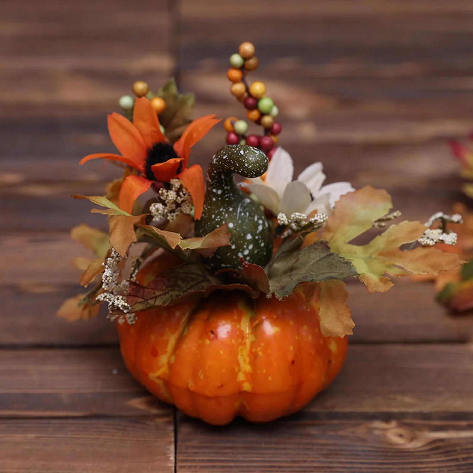 ENLACE dekoracja dyni, sztuczne dekoracje dyni ze słonecznikiem i zielenią, zakrzywiony melon, dekoracja stołu na Halloween, Święto Dziękczynienia, Święto Plonów i jesienną dekorację