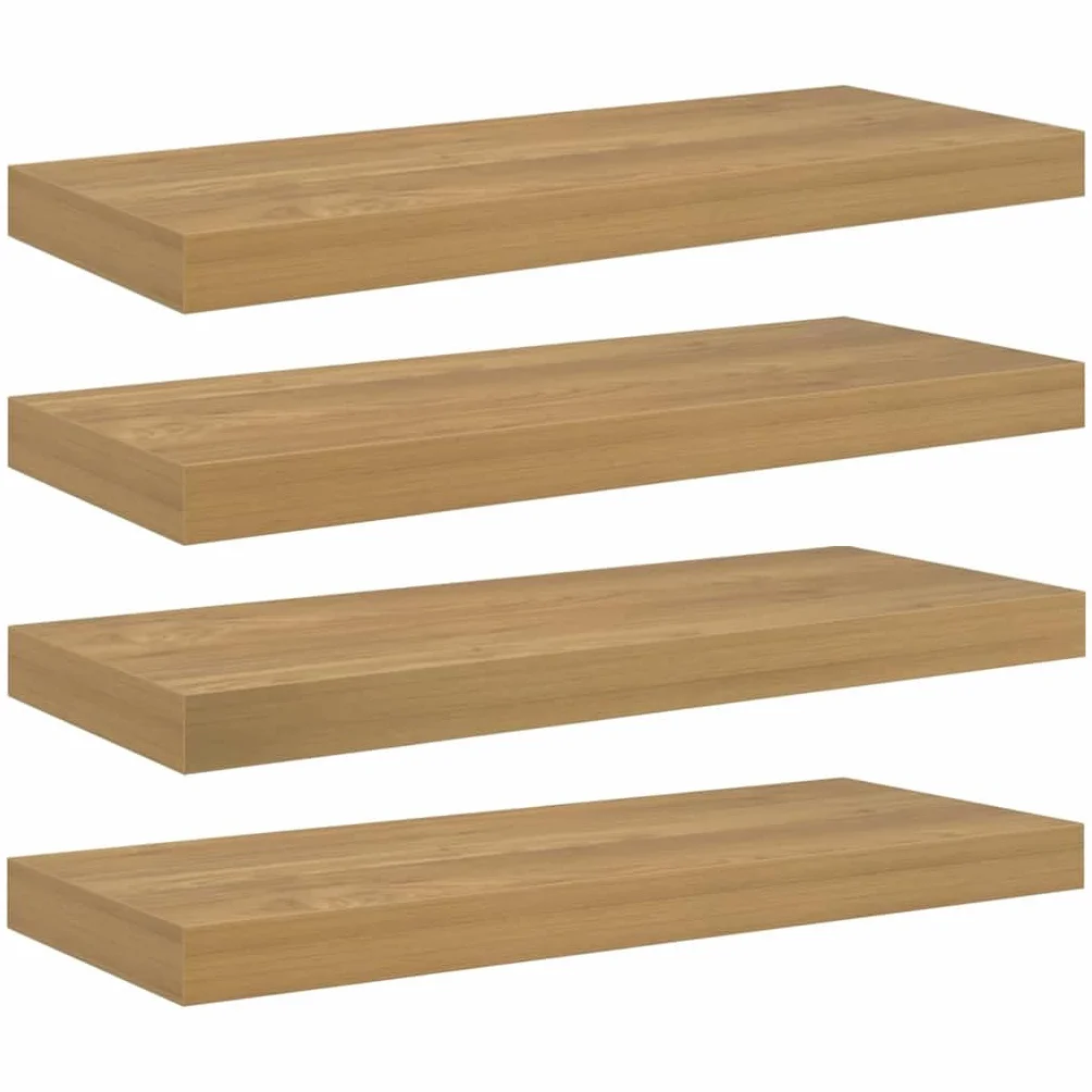 Regał ścienny, montowany na ścianie, zestaw 4 sztuk, brązowy materiał drewnopochodny, 60 x 23 x 4 cm, nowoczesny design, regał wiszący do salonu, sypialni, kuchni, łazienki, trwały