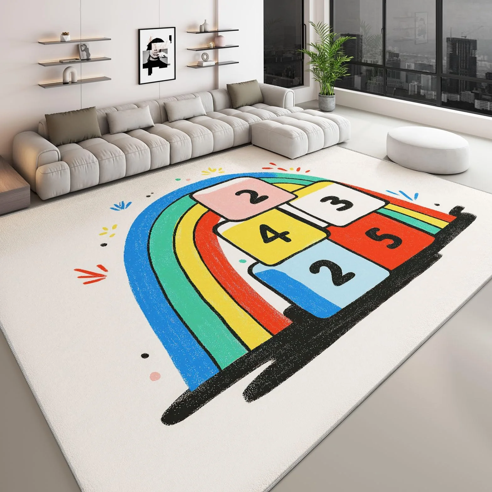 Minimalizm dywan do salonu tęcza geometryczne klocki 100 x 160 cm nowoczesny dywan do salonu beżowy dywan nadający się do prania - do sypialni kuchni stół do przedpokoju