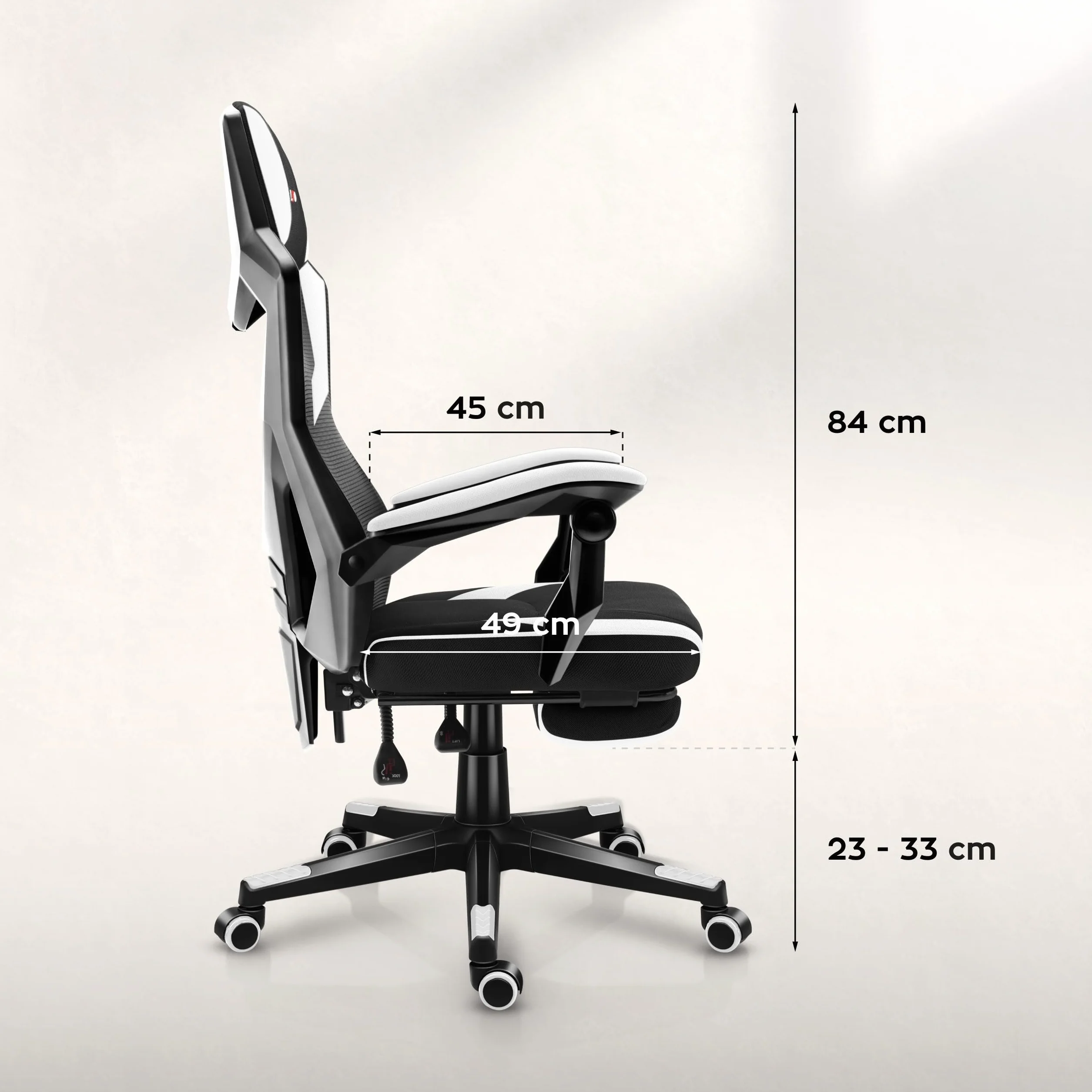huzaro Combat 3.1 krzesło biurowe dla graczy, ergonomiczne krzesło z podnóżkiem, regulowane oparcie 135°, oddychająca siatka, obciążenie do 150 kg, ciche kółka, kolor biały