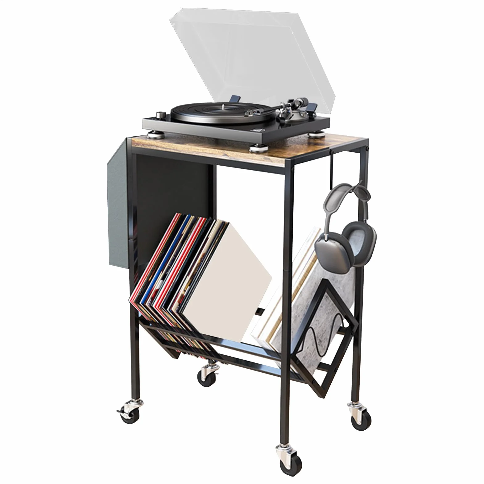 Na Płyty Winylowe Dwupoziomowy stół z półką na albumy muzyczne | Półka Ekspozycyjna na Albumy Muzyczne Do Sypialni Salonu Biura Mieszkania Studio