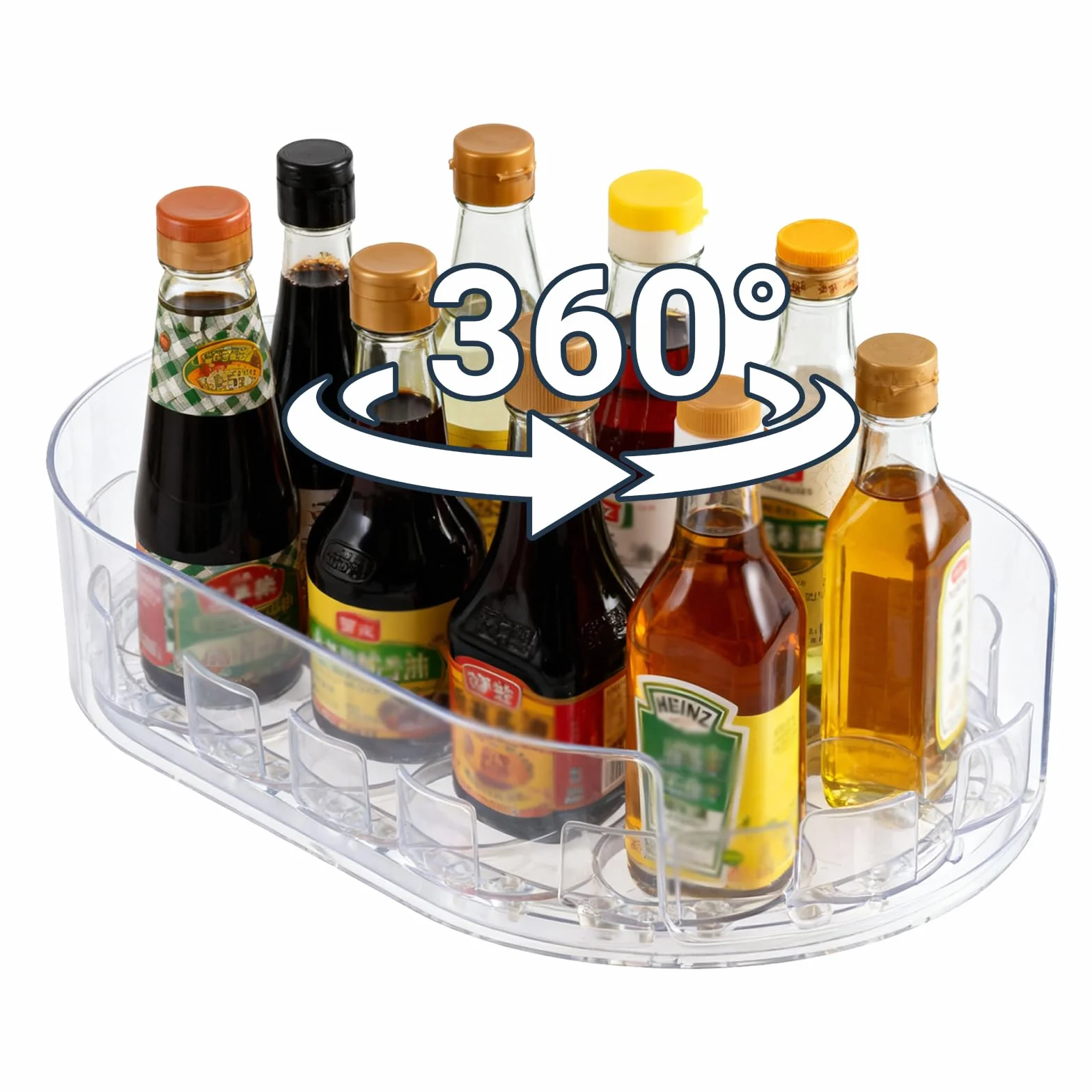 1 sztuka Lazy Susan talerz obrotowy do lodówki, 360° obrotowy mały talerz obrotowy organizer przezroczysty obrotowy blat do lodówki owalny na butelki z przyprawami, butelki z kondimentem