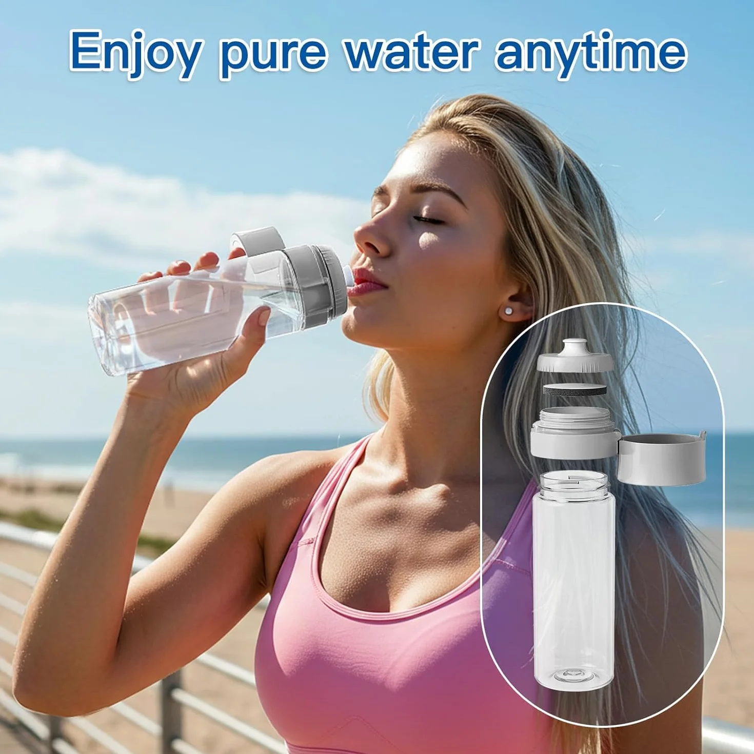 6 sztuk filtrów do wody z mikrokrążkiem, do butelek filtrujących do wody Brita Fill & Go do butelek filtrujących do wody w karafkach, redukuje PFA, chlor, mikrocząsteczki, inne substancje zakłócające