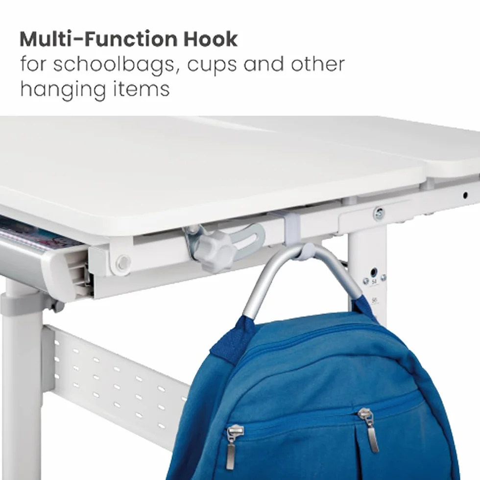 Ergonomiczne biurko ER-483 kids' height and angle adjustable to 40°, extra shelf with book holder, school table for kids up to 40 kg, drawer hook