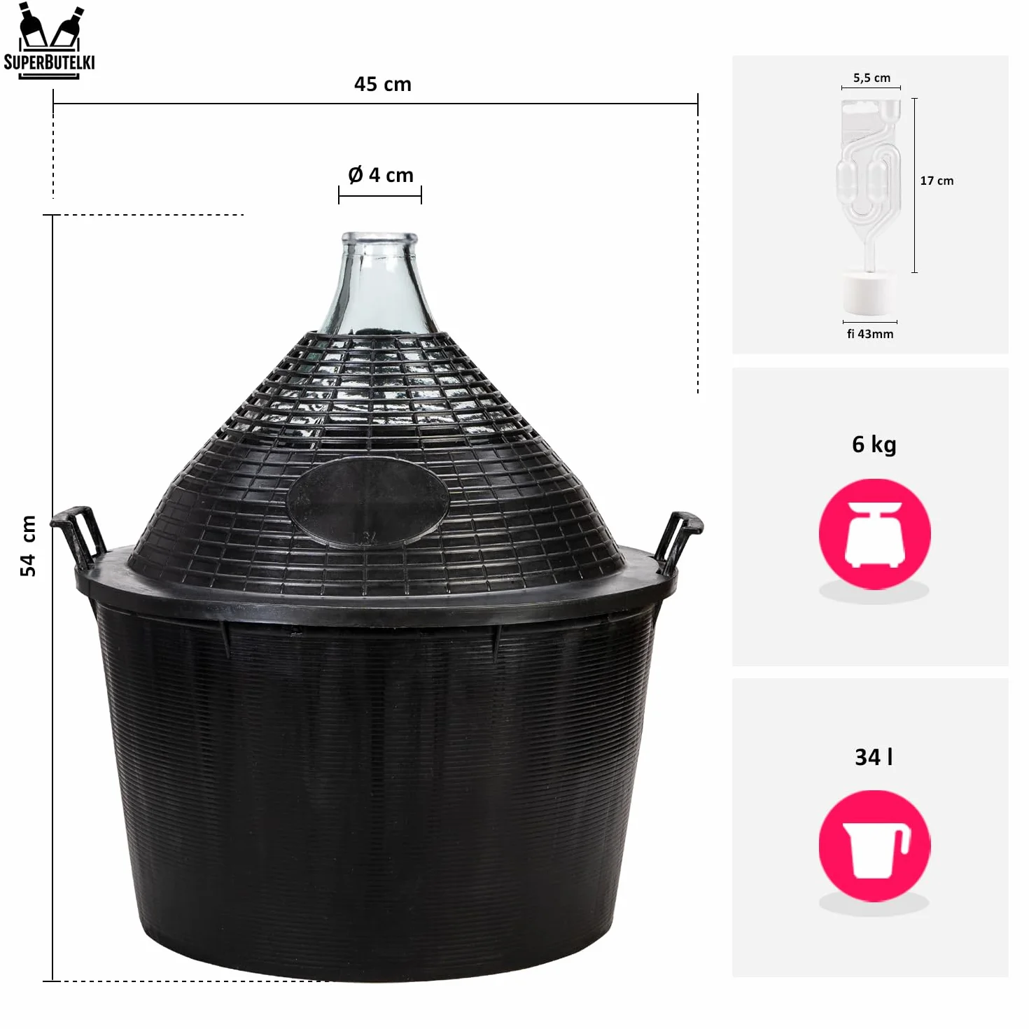 Zestaw do produkcji wina z balonem do wina i akcesoriami do domowego wina (34 l)