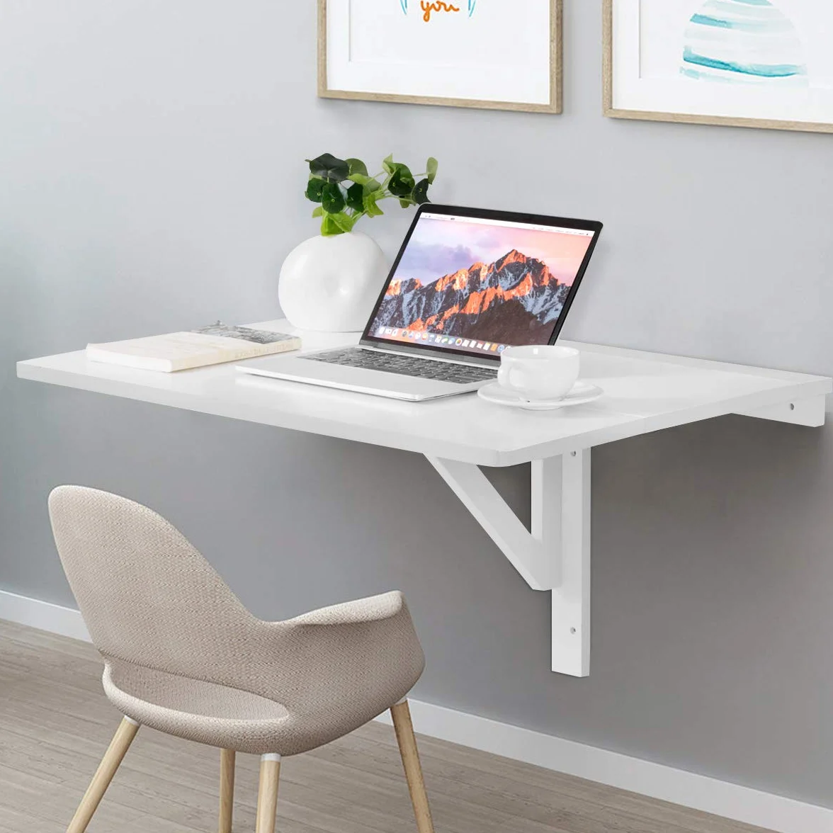 GOPLUS Stół ścienny składany regulowany 80x60x45 cm MDF sosna biały