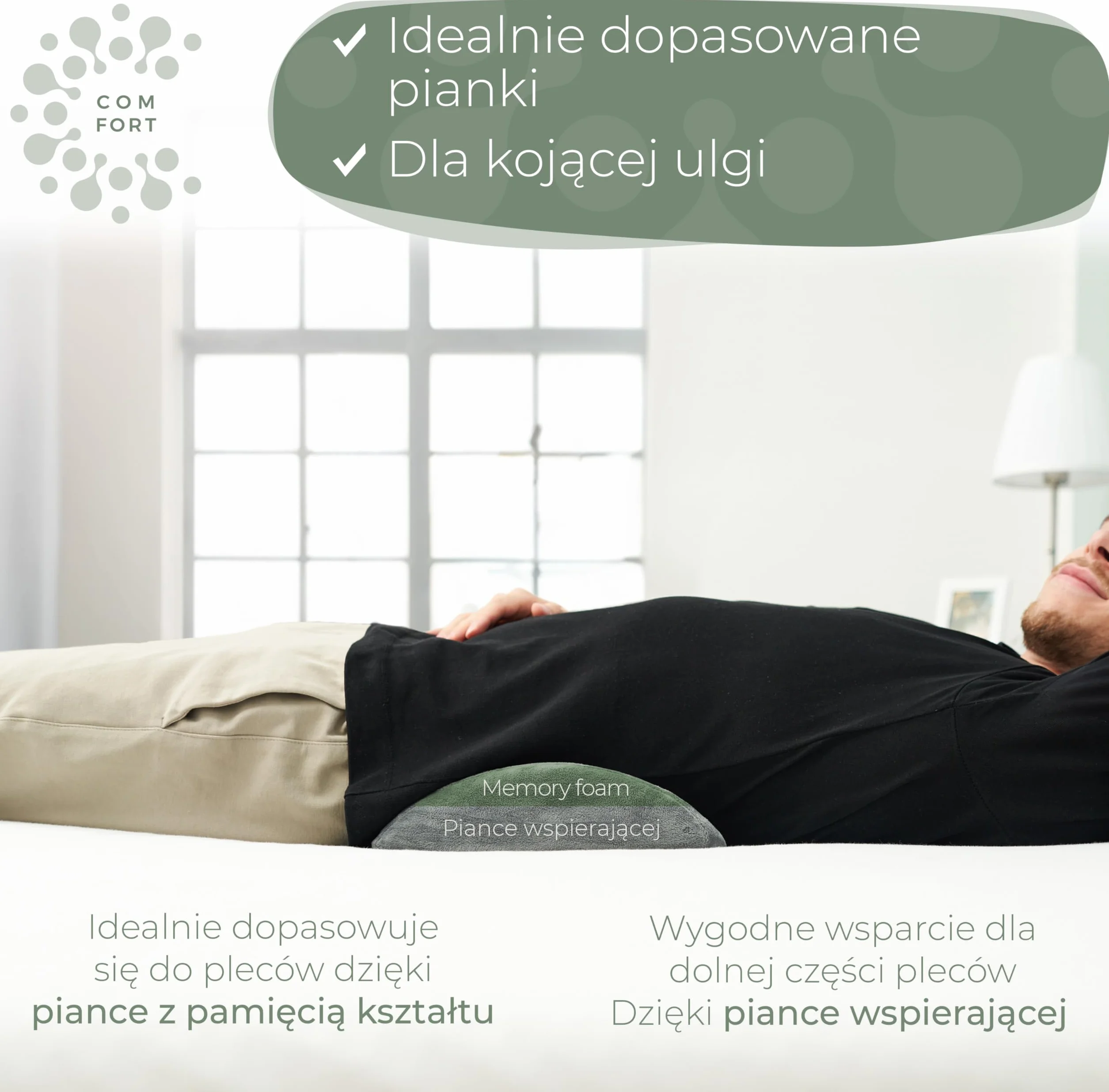 Ergonomiczna poduszka lędźwiowa do łóżka i sofy – poduszka lędźwiowa do podparcia pleców w pozycji leżącej – poduszka lordotyczna dla kręgosłupa lędźwiowego – poduszka podpierająca lędźwie – SZARA