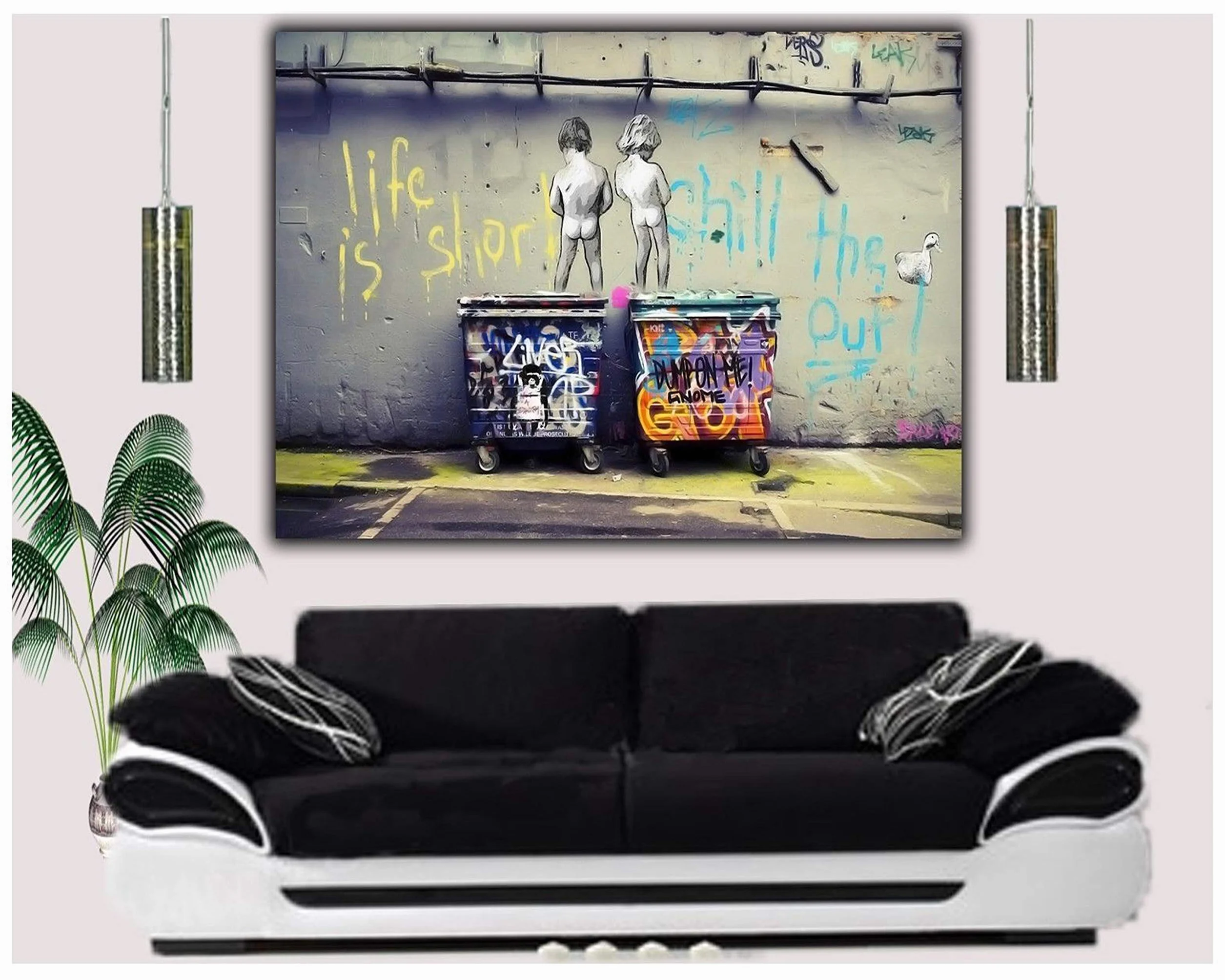 Bankys"Kids Life is Short" przedruk farby na oprawionym płótnie sztuka ścienna dekoracja domu 40 cali x 30 cali (102 x 76 cm) - 18 mm głębokość