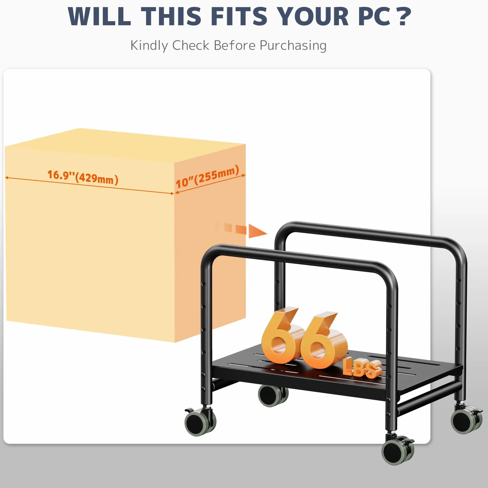 PUTORSEN podpodłogowy/podbiurkowy uchwyt na komputer do obudowy Mid-Tower, stojak PC z regulacją wysokości z kółkami, nośność do 30 kg, możliwość zwiększenia szerokości do 25,5 cm