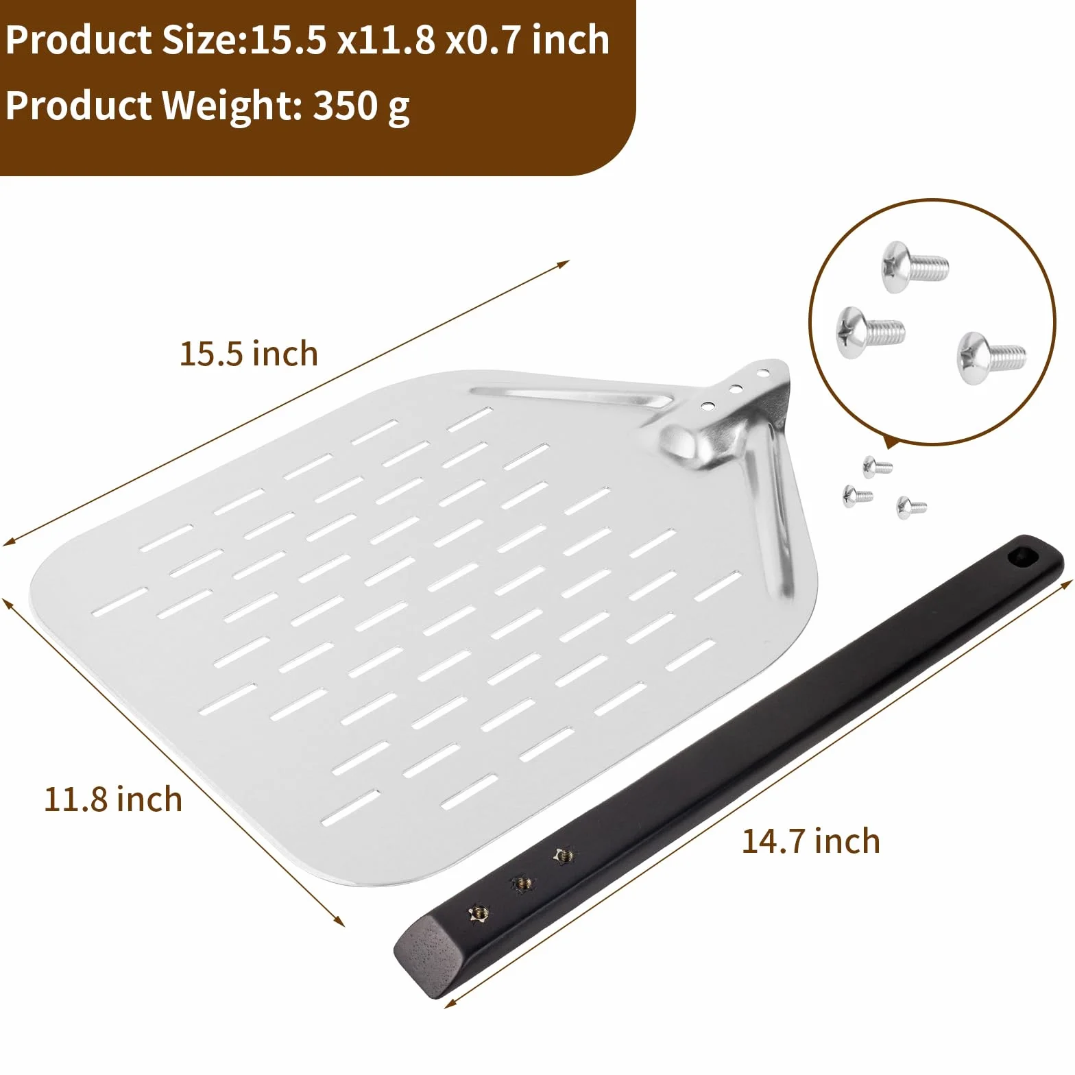 Łopatka do pizzy 40 * 30 cm 12 cali z dużą powierzchnią i odpinanym uchwytem Łopatka do pizzy (ciemny czarny)