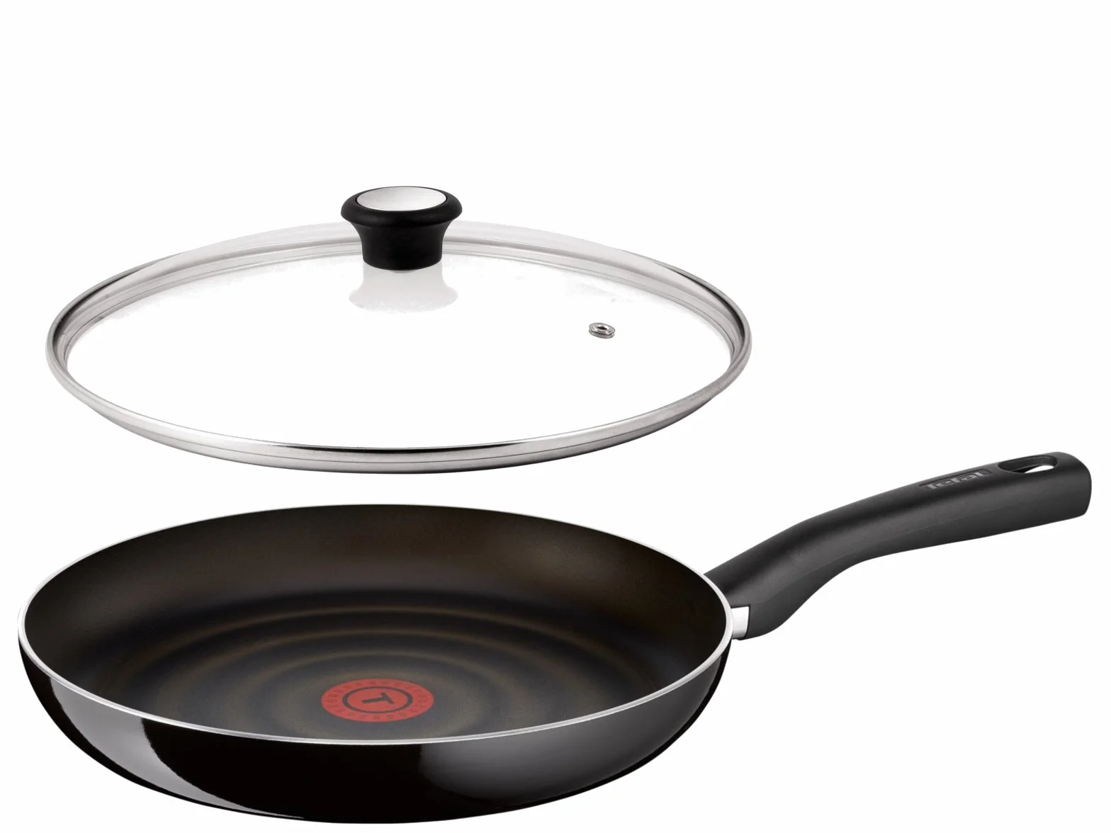 Tefal Szklana pokrywka 32 cm, oprawa ze stali nierdzewnej, nadaje się do mycia w zmywarce, zawór parowy, uchwyt z tworzywa sztucznego, 28097912, kolor czarny miedziany