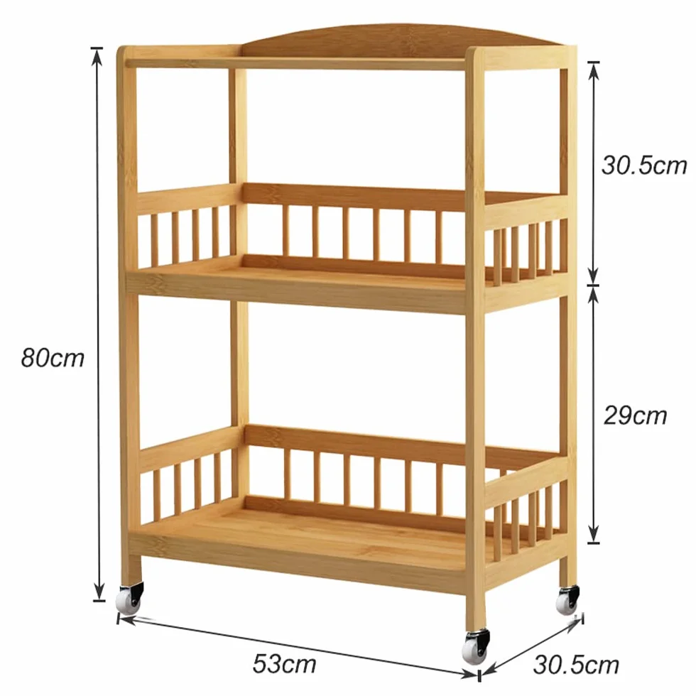 sogesfurniture KS-ZC05-BH Bambusowy wózek do serwowania do kuchni, 3-poziomowa półka do przechowywania, wózek do serwowania na kółkach, do restauracji