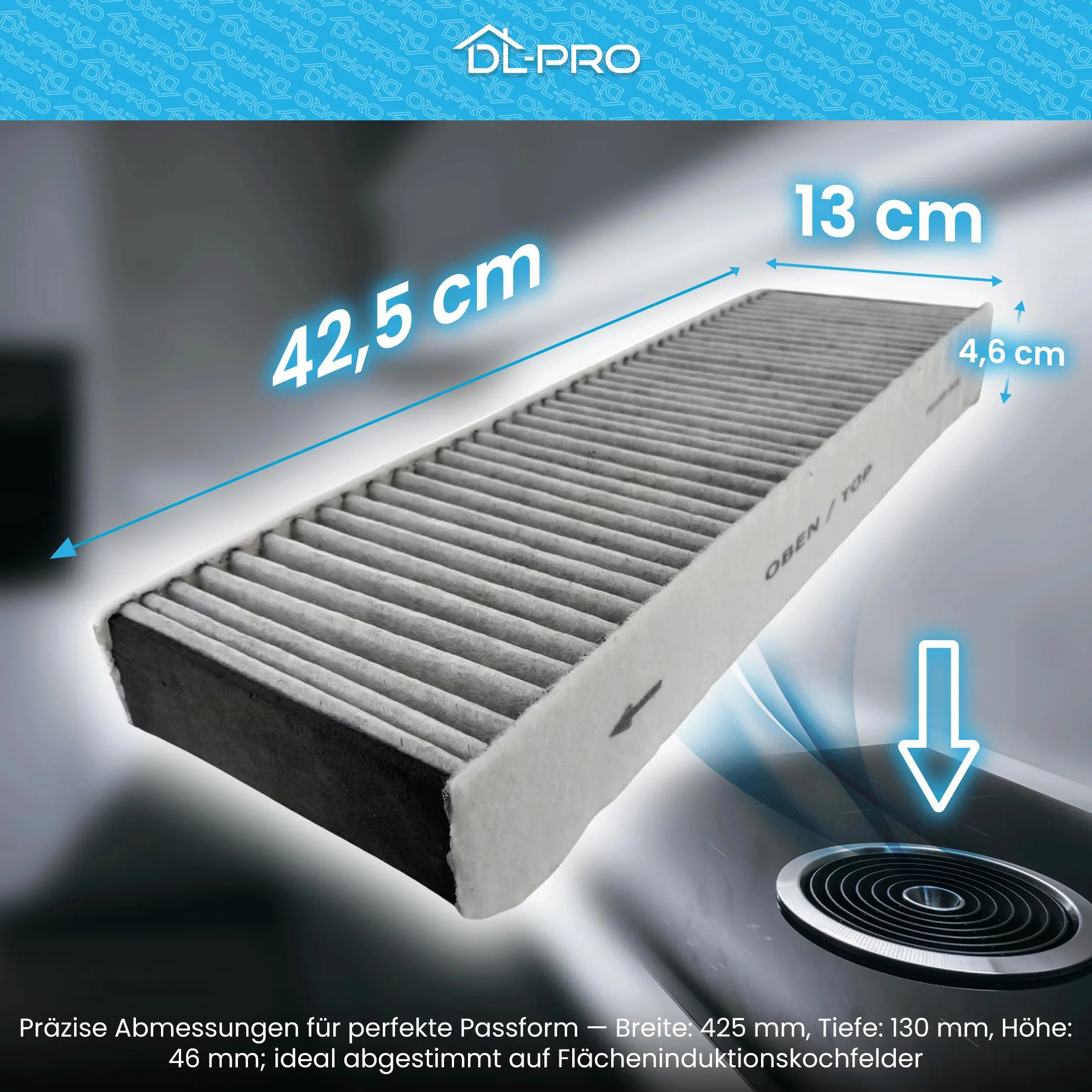 DL-pro Filtr węglowy 425 x 130 mm do BORA PUAKF filtr z węglem aktywnym do płyty kuchennej z okapem kuchennym