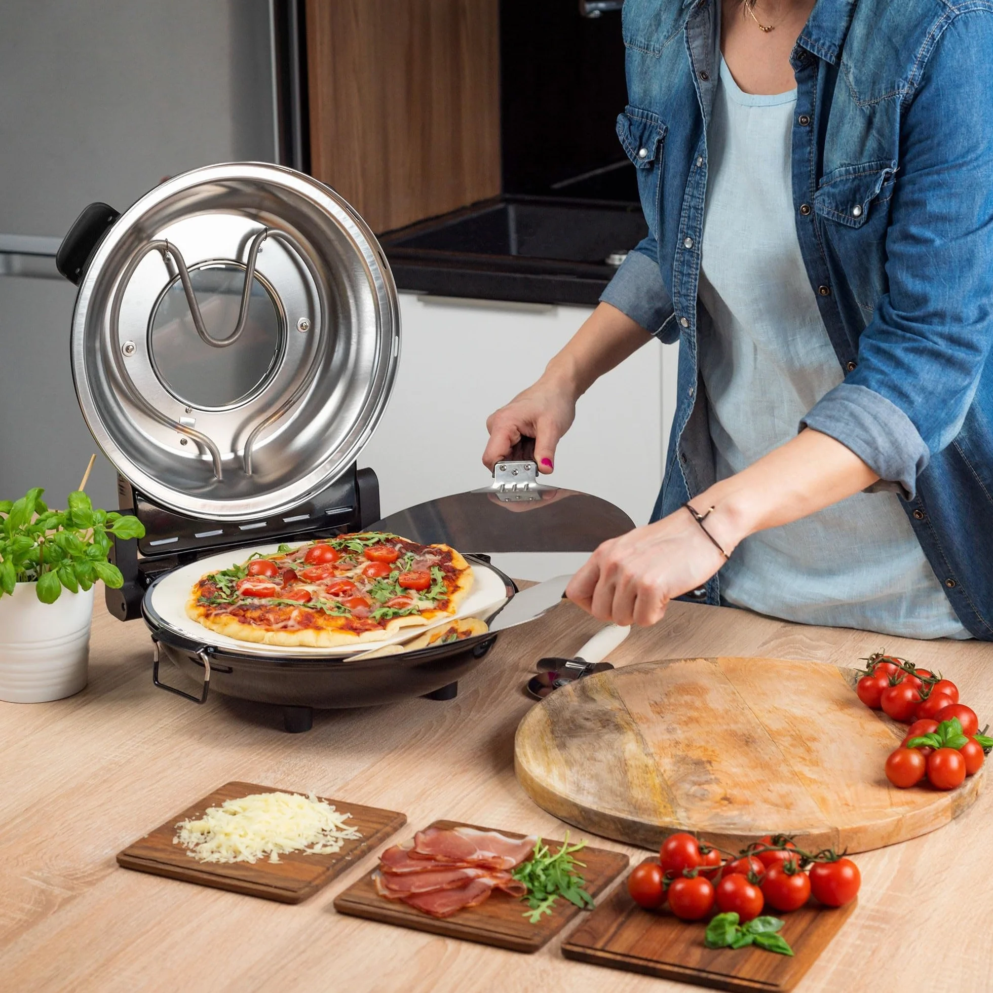 Teesa Domowy Piec do Pizzy SUPREME Moc 1200W Regulacja Temperatury 80-400°C Średnica Kamienia 32 cm Okno w Pokrywie TSA3231