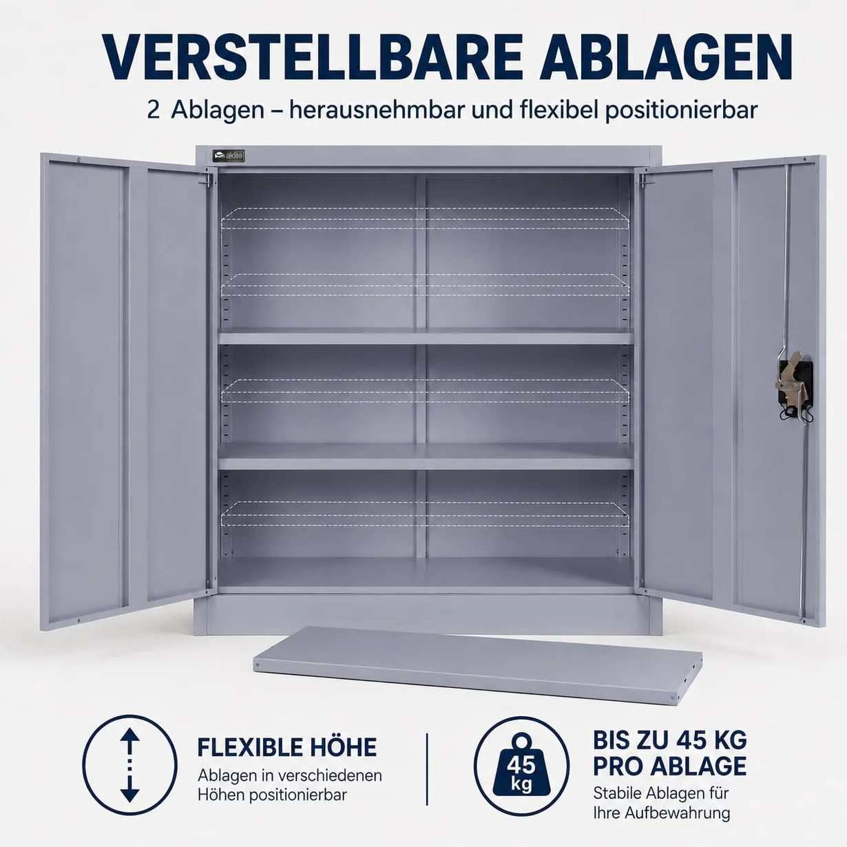 Szafka na dokumenty Szafka biurowa zamykana 40 x 90 x 90 cm - Materiał szafki do przechowywania Szafka stalowa z 2 drzwiami - półka z regulacją wysokości w kolorze antracytowym