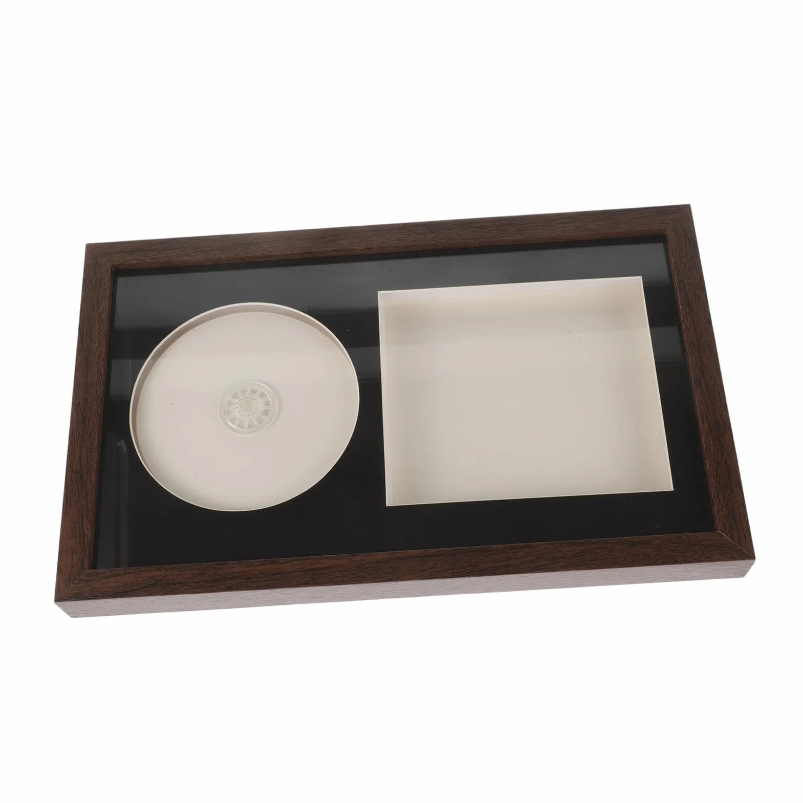 Drewniany stojak na płyty winylowe, 14,2 x 12,4 cm, montowany na ścianie lub na stole, retro witryna CD dla kolekcjonerów, idealna do dekoracji domu i miłośników muzyki.