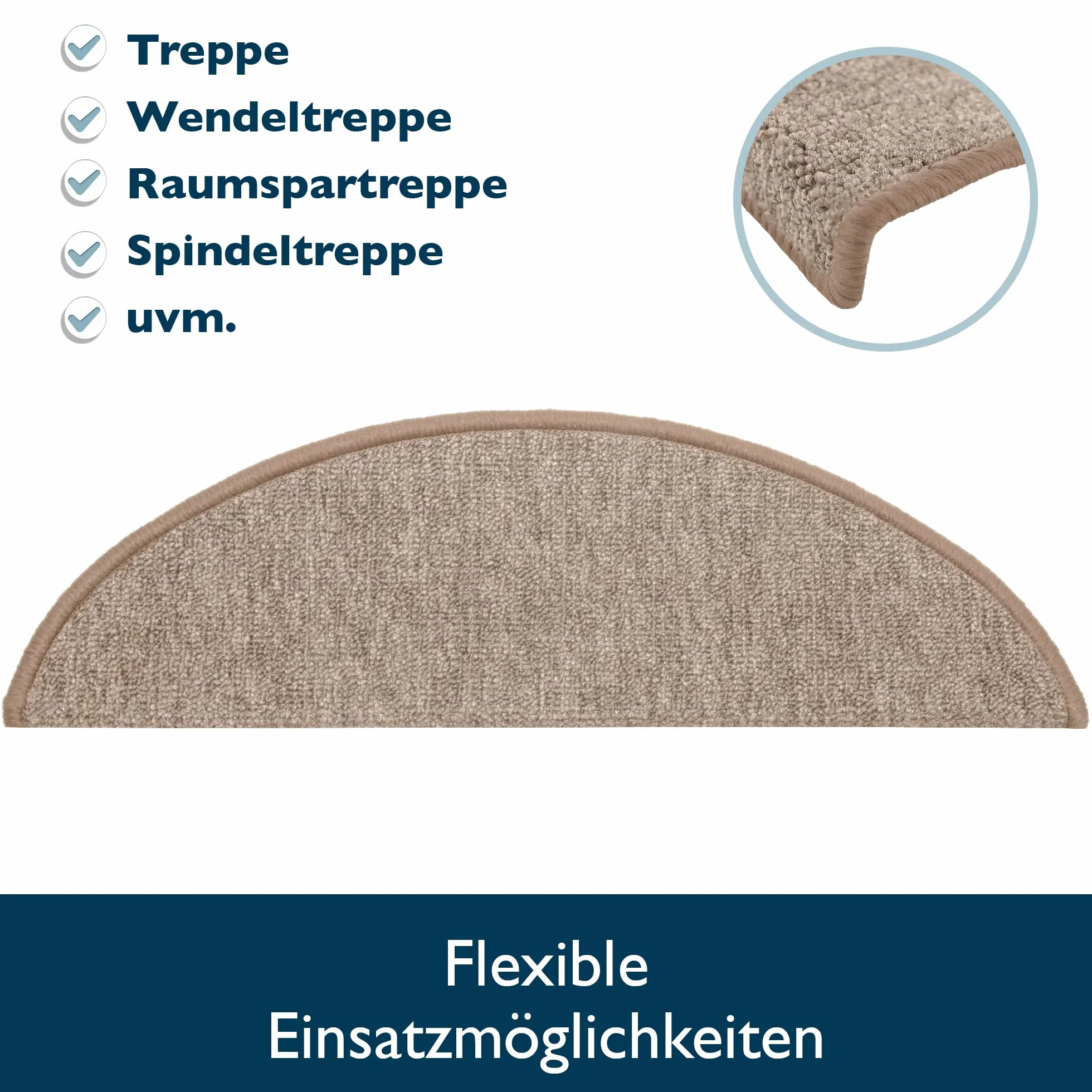 Beautissu Maty na schody 55x15 cm – 15 sztuk Wąskie schody Maty na stopnie Samoprzylepne Wewnętrzne Maty na schody Maty na stopnie Dywan Schodowa dywanka Półokrągła Piasek – ProStair
