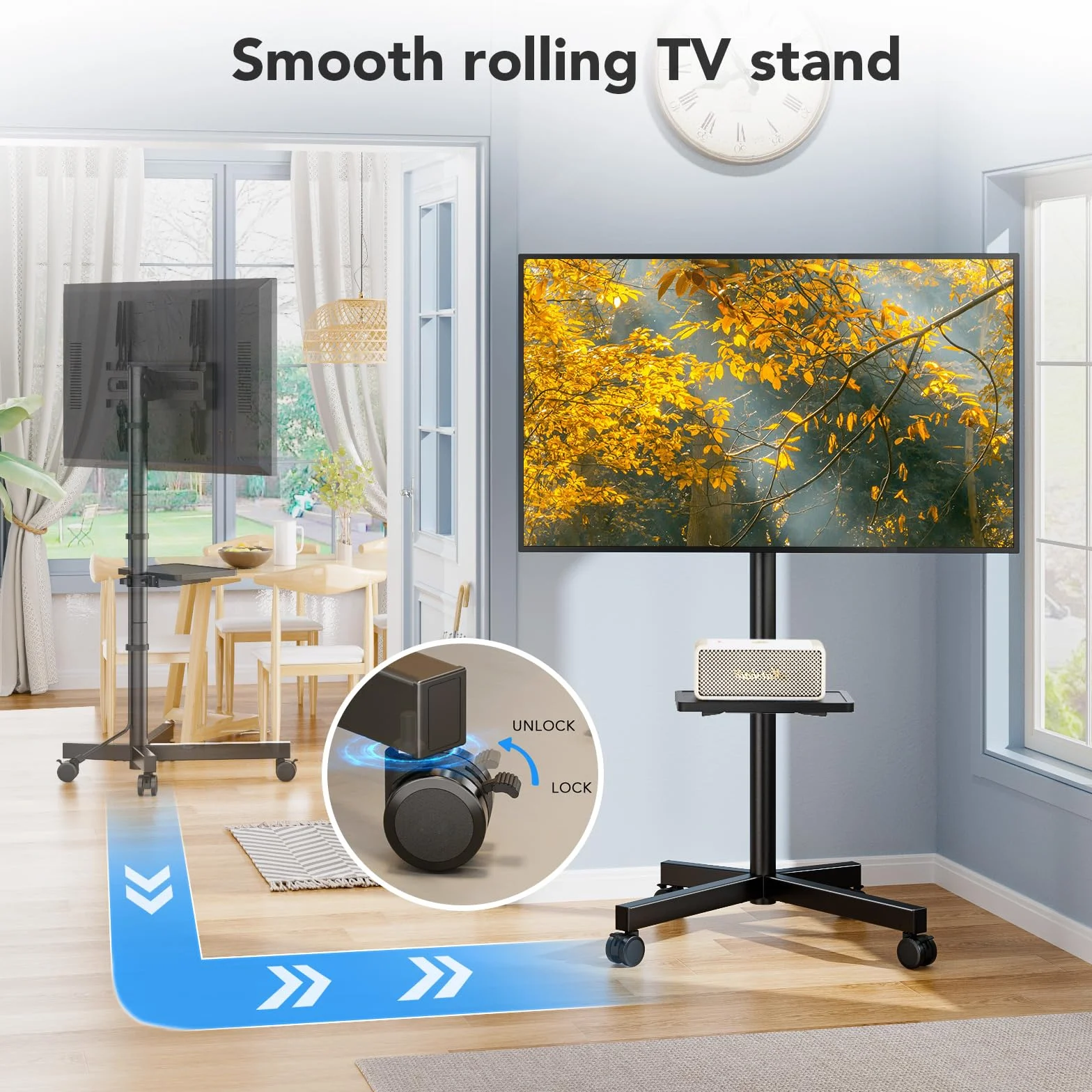 AX WABER Mobilny stojak na telewizor na kółkach, do 23-60-calowych telewizorów LCD LED z płaskim i zakrzywionym ekranem, wózek na telewizor mieści do 40 kg, przenośny stojak z półką na laptopa