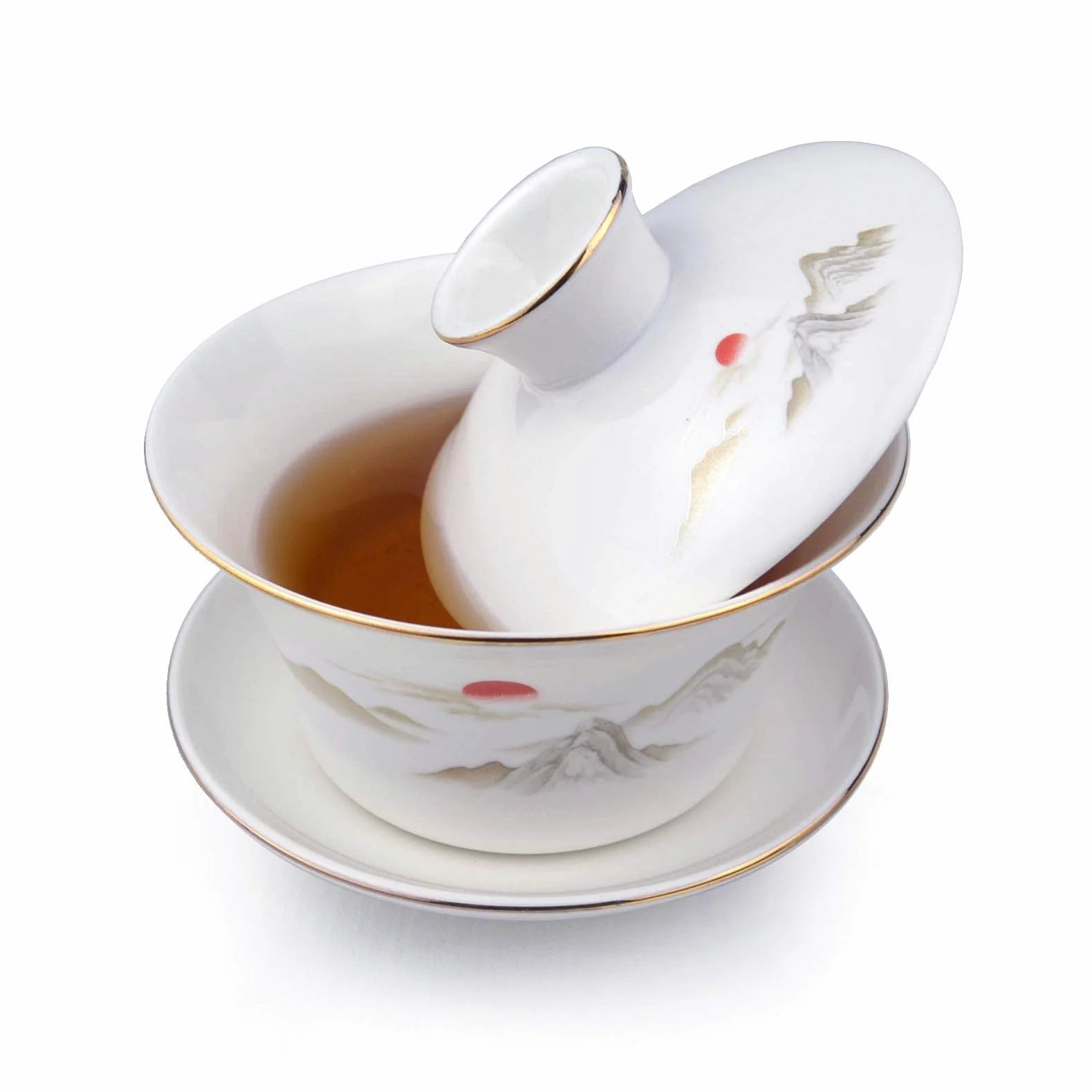 Gaiwan biała porcelana duża filiżanka 500 ml filiżanka do herbaty Sancai zestaw pokrywka słońce piękna góra (470 ml duży)