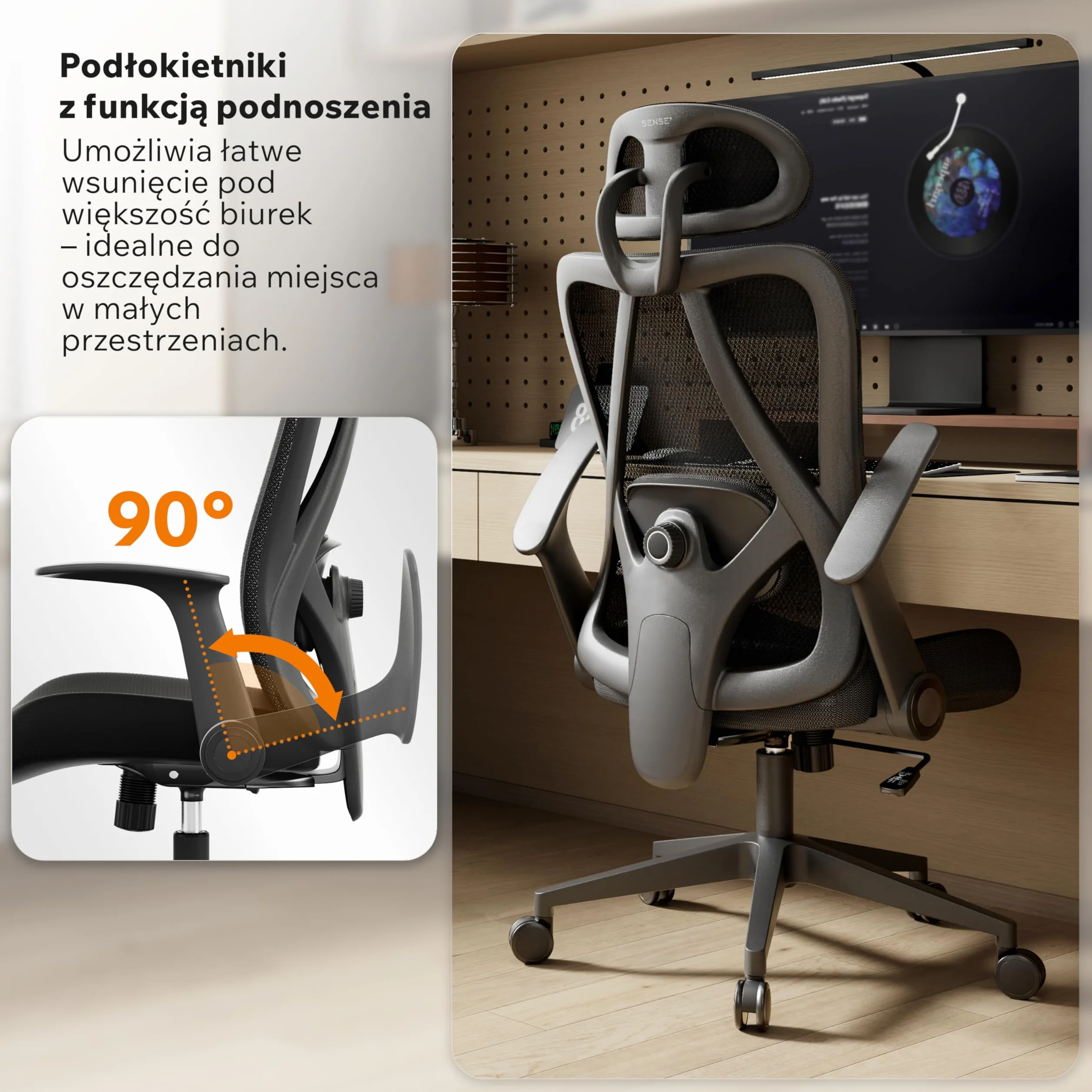 SENSE7 Fotel Biurowy Gamingowy Ergonomiczny Krzesło Obrotowe Biurowe Regulowany dla Home Office Graczy do 150kg Oddychająca Tkanina Regulowany Zagłówek z Podparciem Podłokietnikami 2D – Noxo Czarny