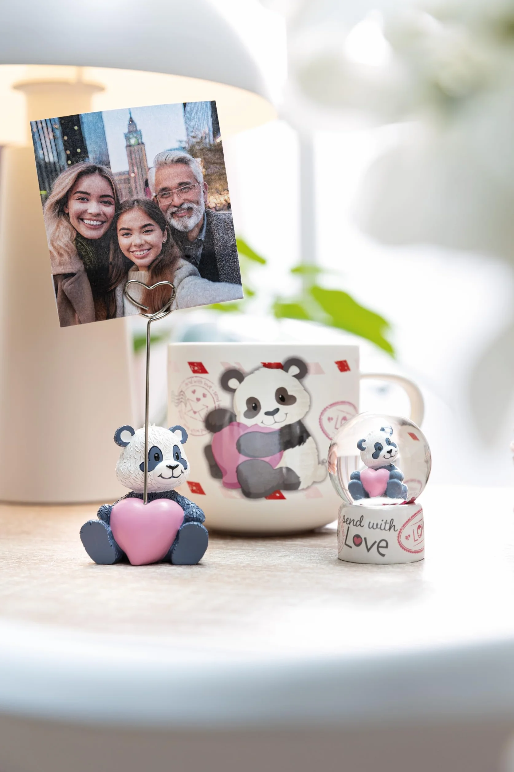 NICI Love 62630 Uchwyt na zdjęcie, panda, z żywicy poliestrowej, klips w kształcie serca do notatek i kartek, dekoracja stołu, na imprezę, urodziny wesele, 11 cm, czarny